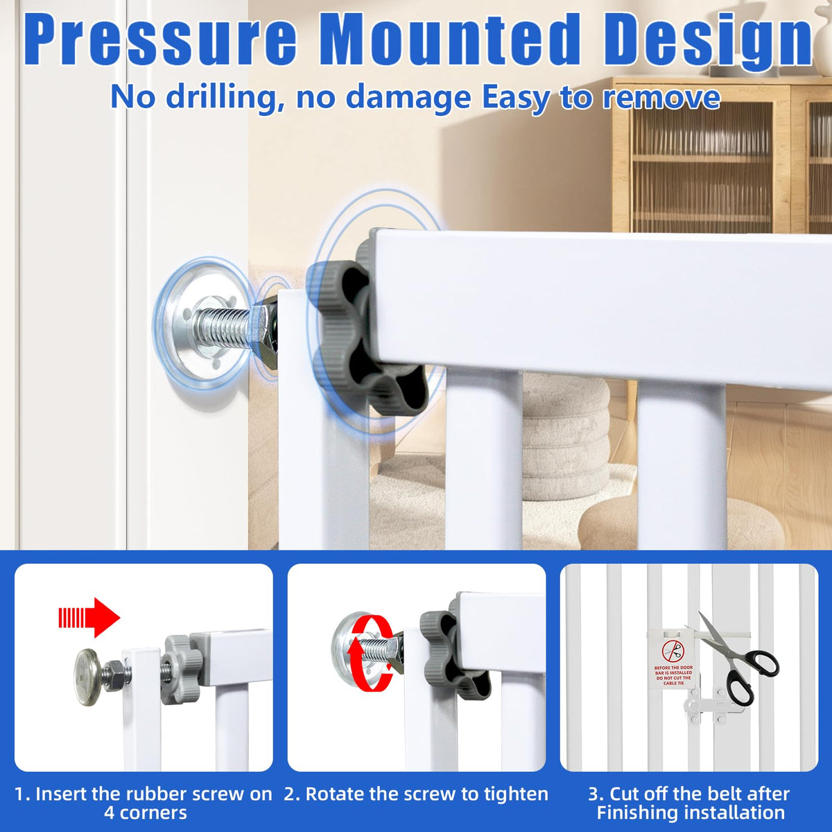 71" x 29.92-43" Extra-Tall Full-Height Anti-Jump Cat & Pet Safety Gate with Narrow Bar Spacing & Double-Lock Walk-Through Door for Doorways & Stairs