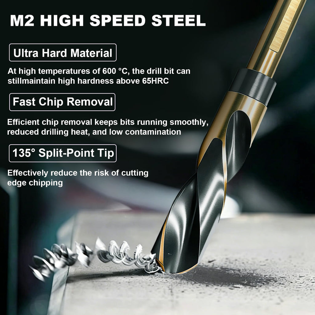 YEOLYTA 1/2" Drill Bit,M2 High Speed Steel,1/2" Reduced Shank,3-Flat,135°