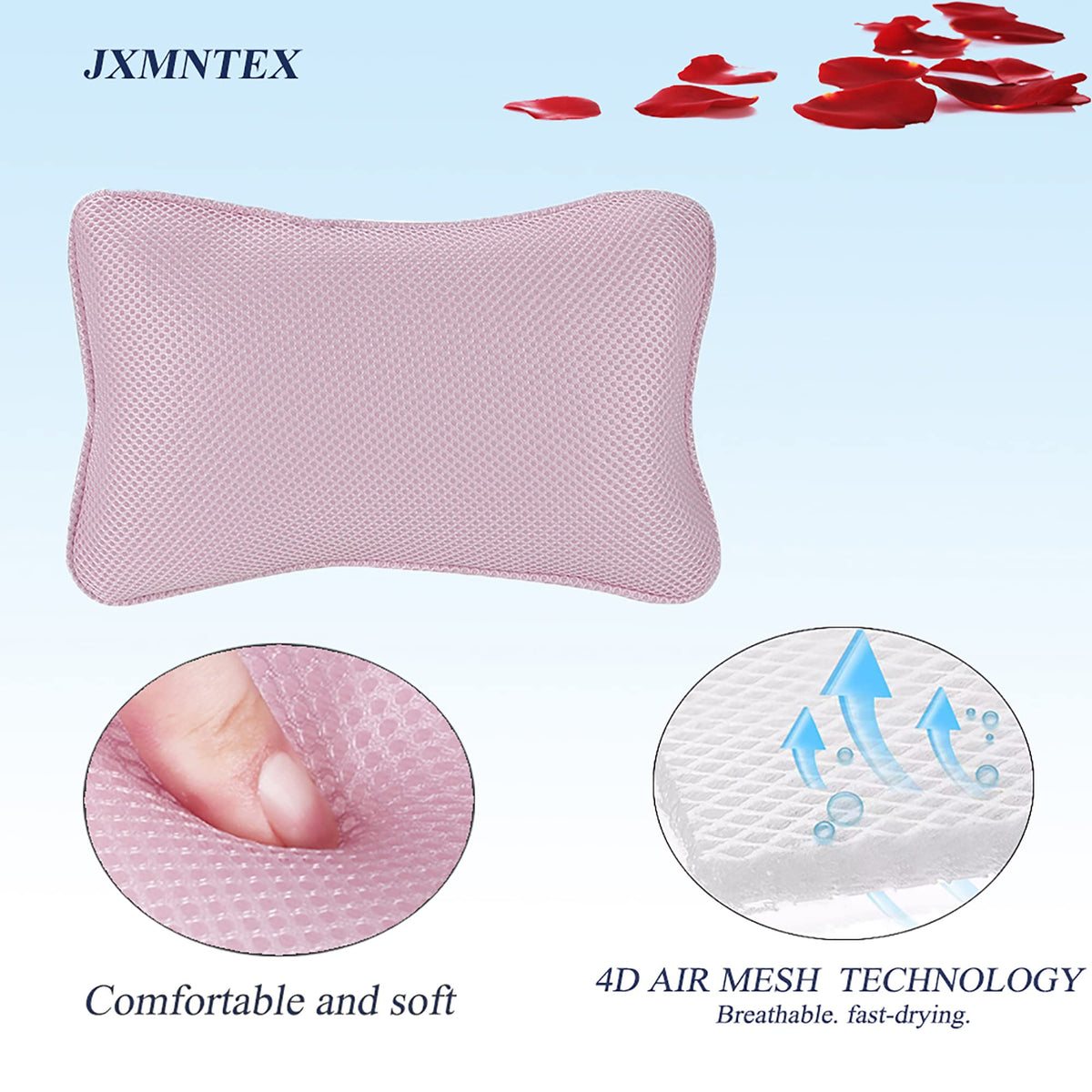Bath Pillow for Tub, Non Slip with 2 Large Suction Cups, Breathable Soft, Comfortable Head Neck Support, Machine
