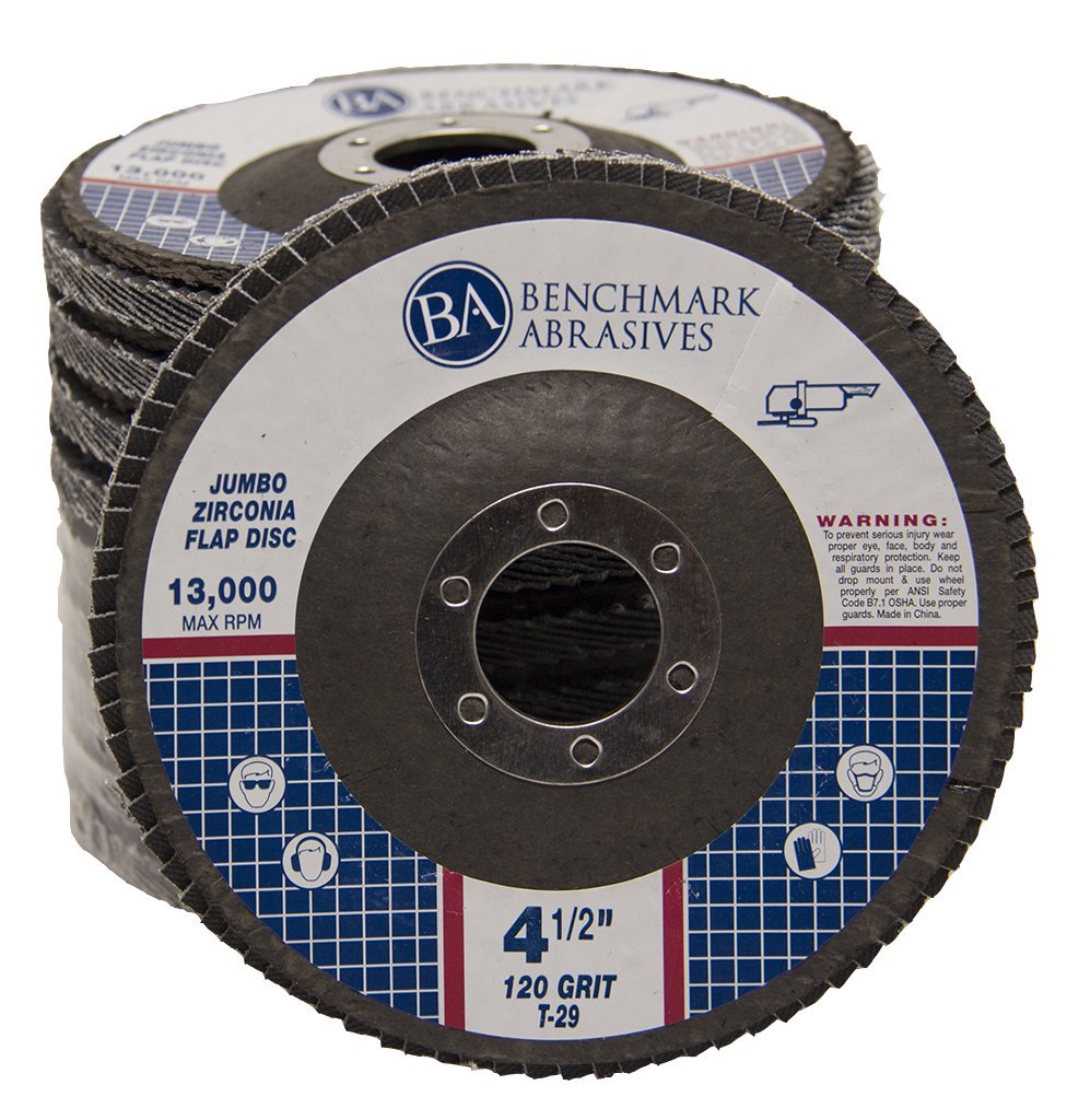 Benchmark Abrasives 4.5" x 7/8" Zirconia Type 29 Flap Discs, 120 Grit
