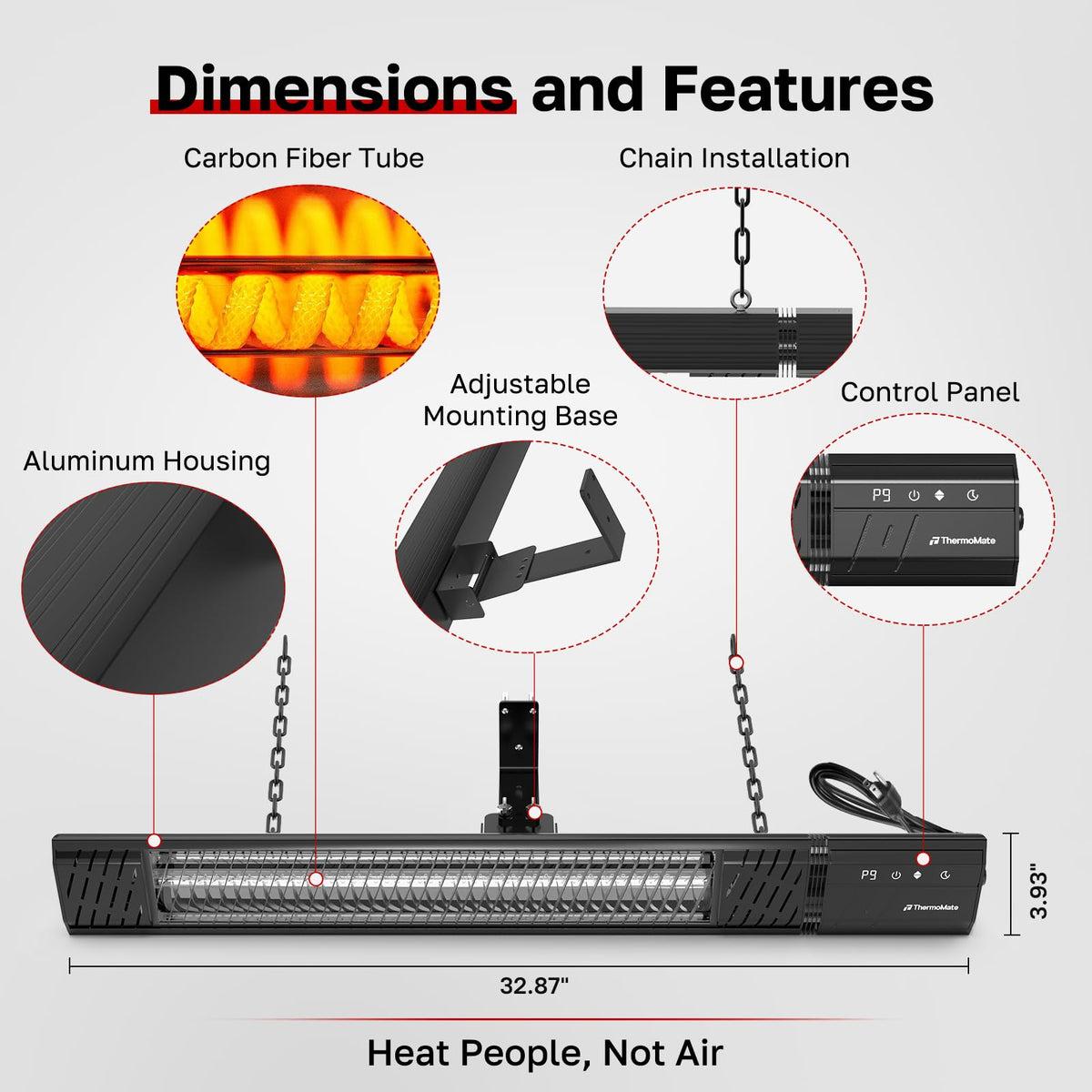 Outdoor Patio Heater 1500W 120V Plug-in, Infrared Carbon Fiber