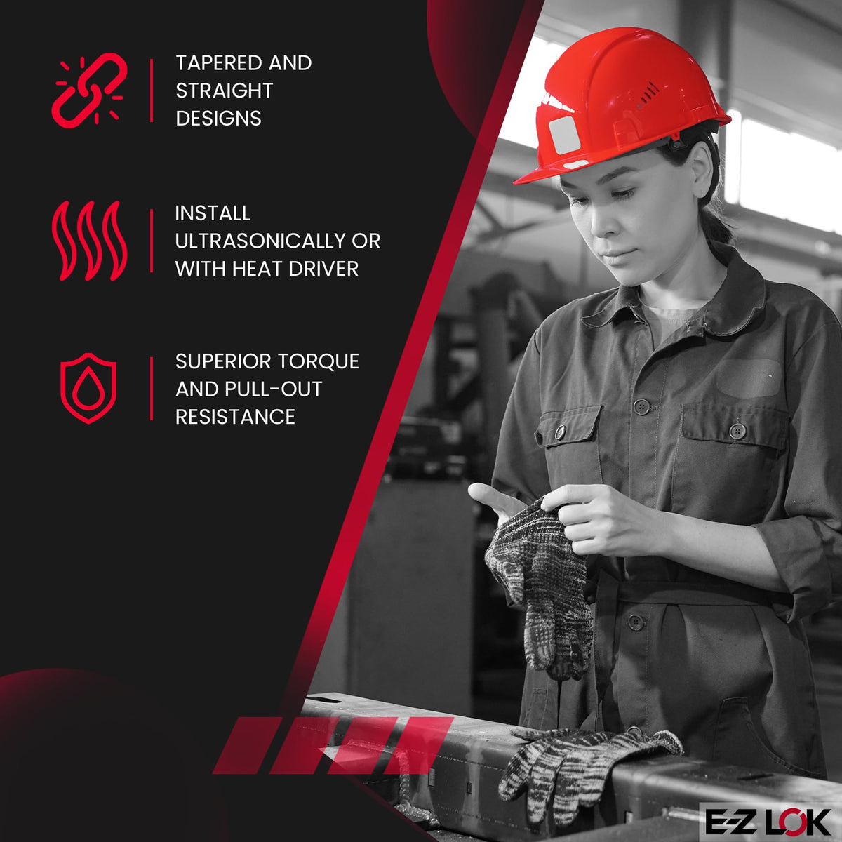 E-Z LOK Plastic Thread Insert, Tapered Single Vane, 0.25-20, 50 ct