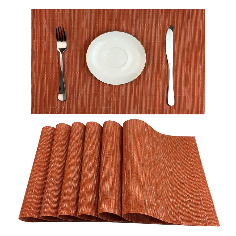Placemats Set of 6 for Dining Table, 17.7" x 11.8", Orange