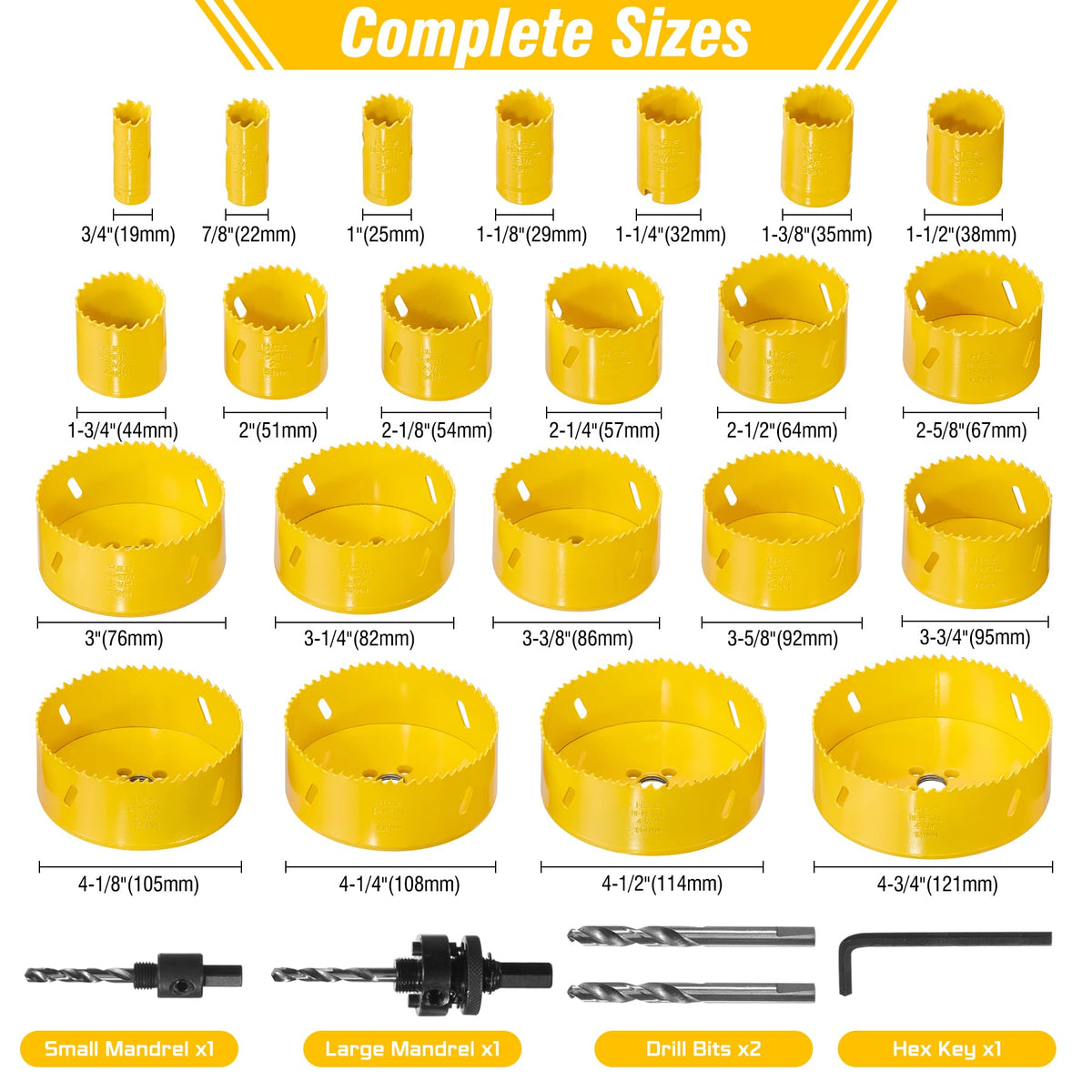 KATA 28 Piece Bi Metal Hole Saw Set 3/4"-4-3/4" for Metal Wood PVC Drywall