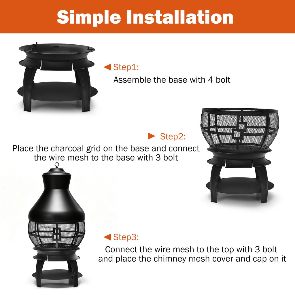 Wood Burning Chiminea, Heavy Duty Fireplace Chiminea for Patio