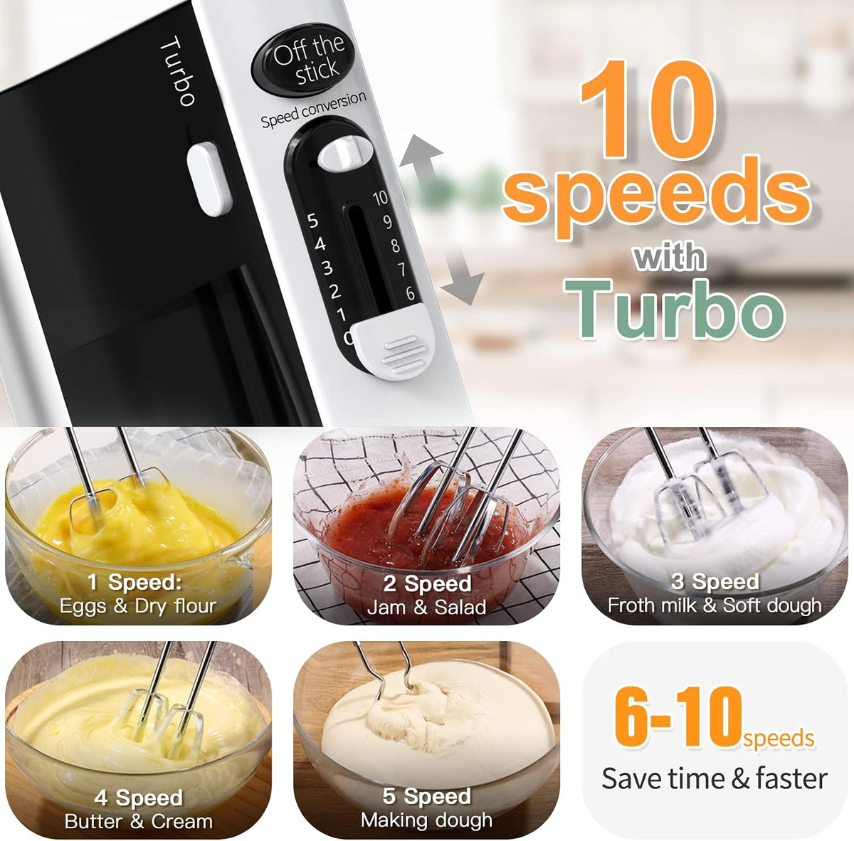 600W Powerful Hand Mixer Electric 10 Speed Powerful with Turbo | Kitchen Handheld Mixer for Baking Cake Lightweight &