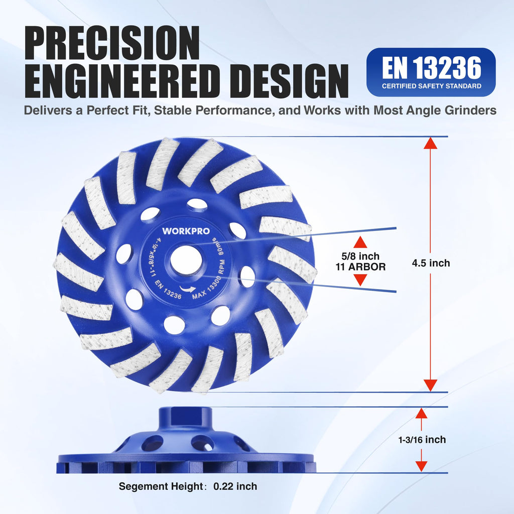WORKPRO 4.5" Spiral Turbo Diamond Grinding Cup Wheel for Concrete