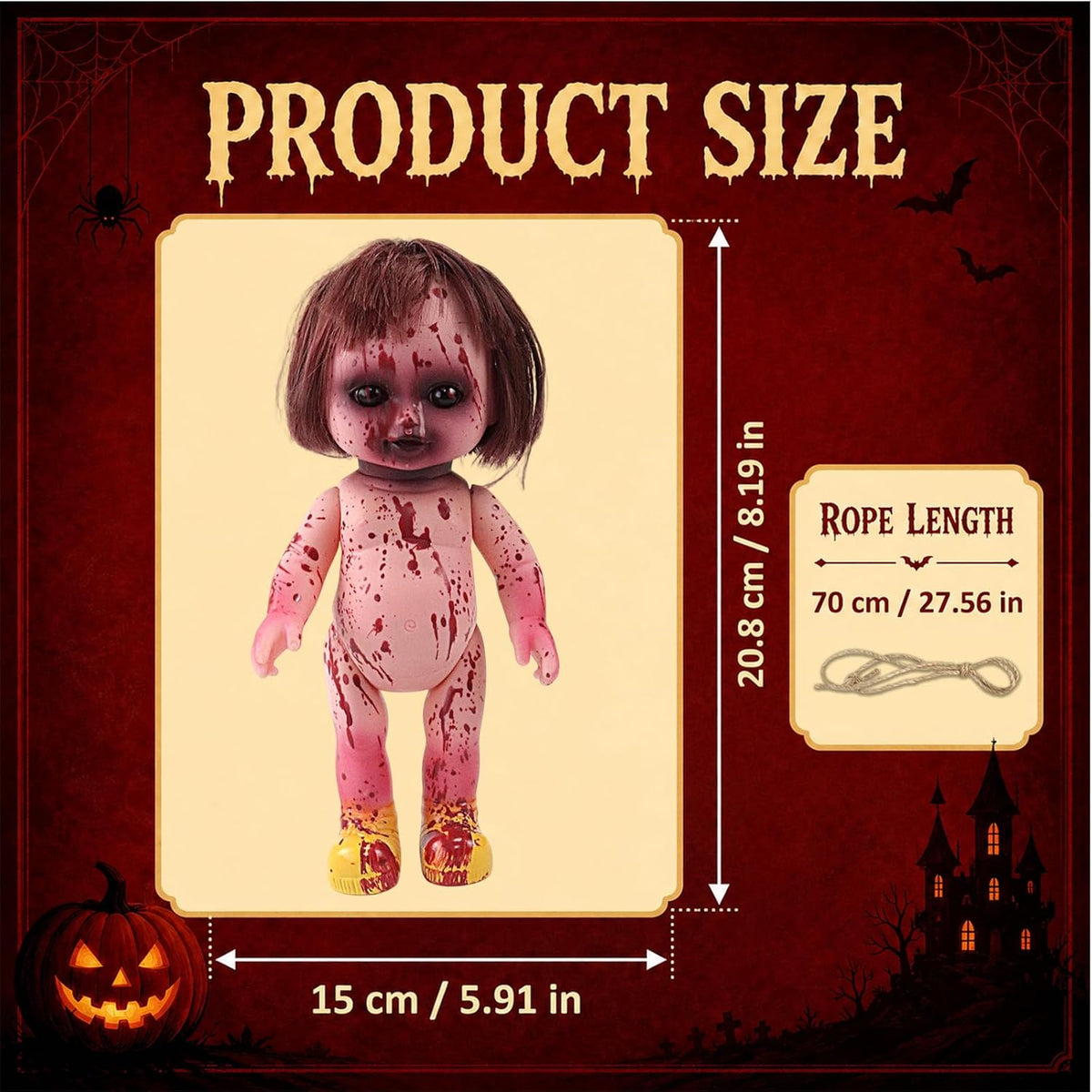 Halloween Creepy Doll Scary Zombie Haunted Doll Decoration PVC Ghost Statue Props for Indoor Outdoor Haunted House