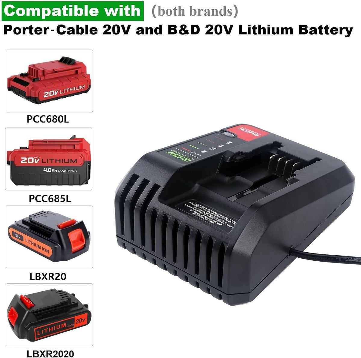 20V Quick Charger Compatible with Porter Cable 20V Battery Charger PCC692L