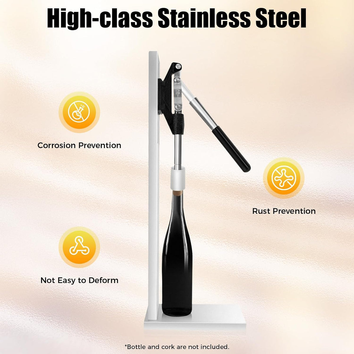 Manual Wine Bottle Corker, Stainless Steel Manual Wine Bottle Corking Machine Inserting Stopper Corking Tool w/ 2 POM