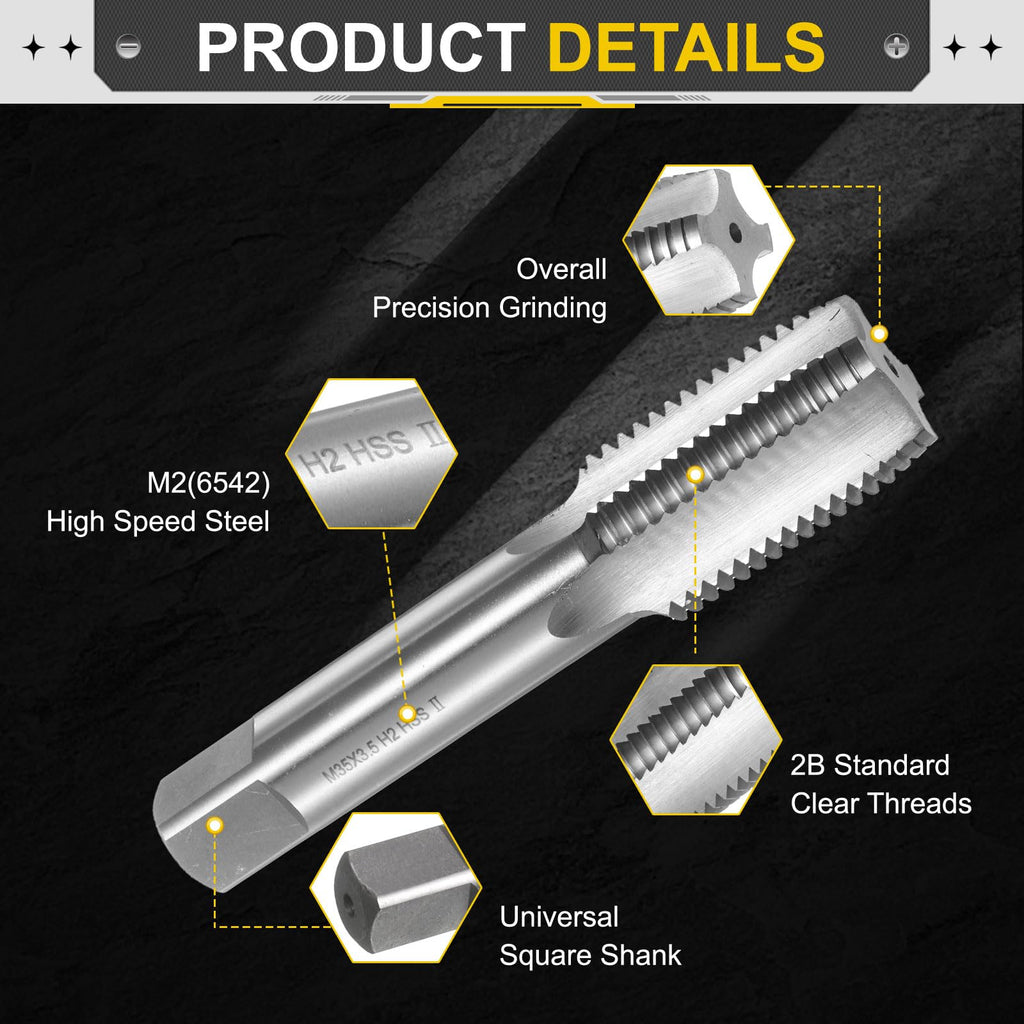 uxcell Hand Plug Tap M35x3.5 H2 Metric Thread Plug Style Taps HSS6542