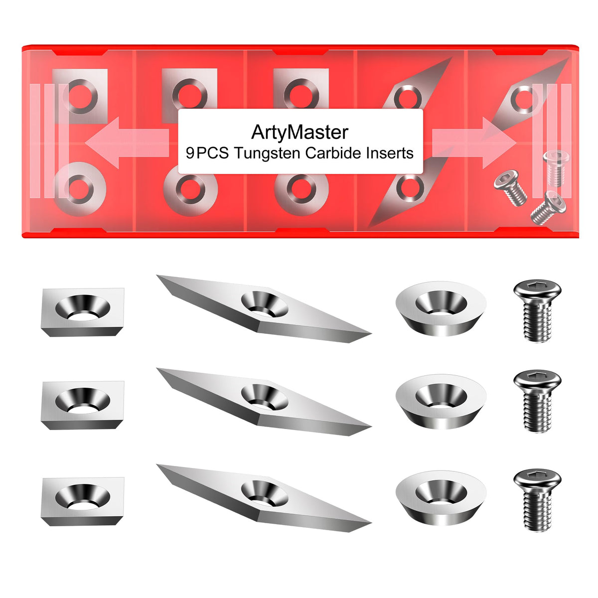 ArtyMaster Tungsten Carbide Inserts, Indexable Carbide Cutting Inserts for Lathe Tools,High Hardness & Wear-Resistant Turning Tool Inserts (11mm Square, 12mm Round, 30 * 10mm Diamond-shaped)