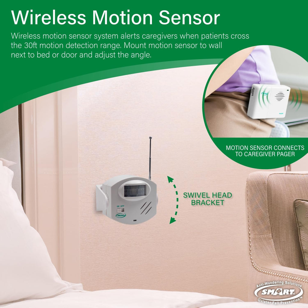 Smart Caregiver Wireless Motion Sensor Alarm System with Pager for Fall and Wandering Prevention | Mountable Motion