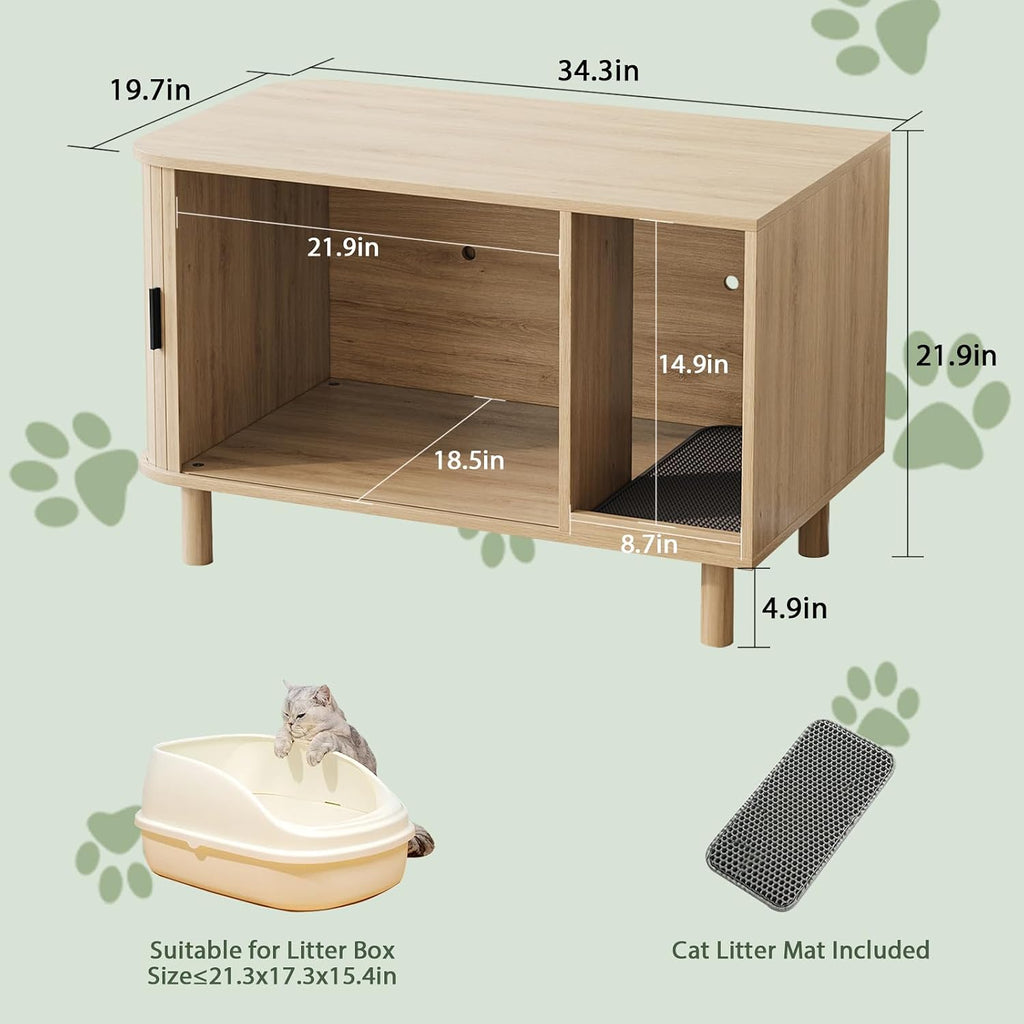 Cat Litter Box Enclosure with Sliding Door & Ventilation,Natural