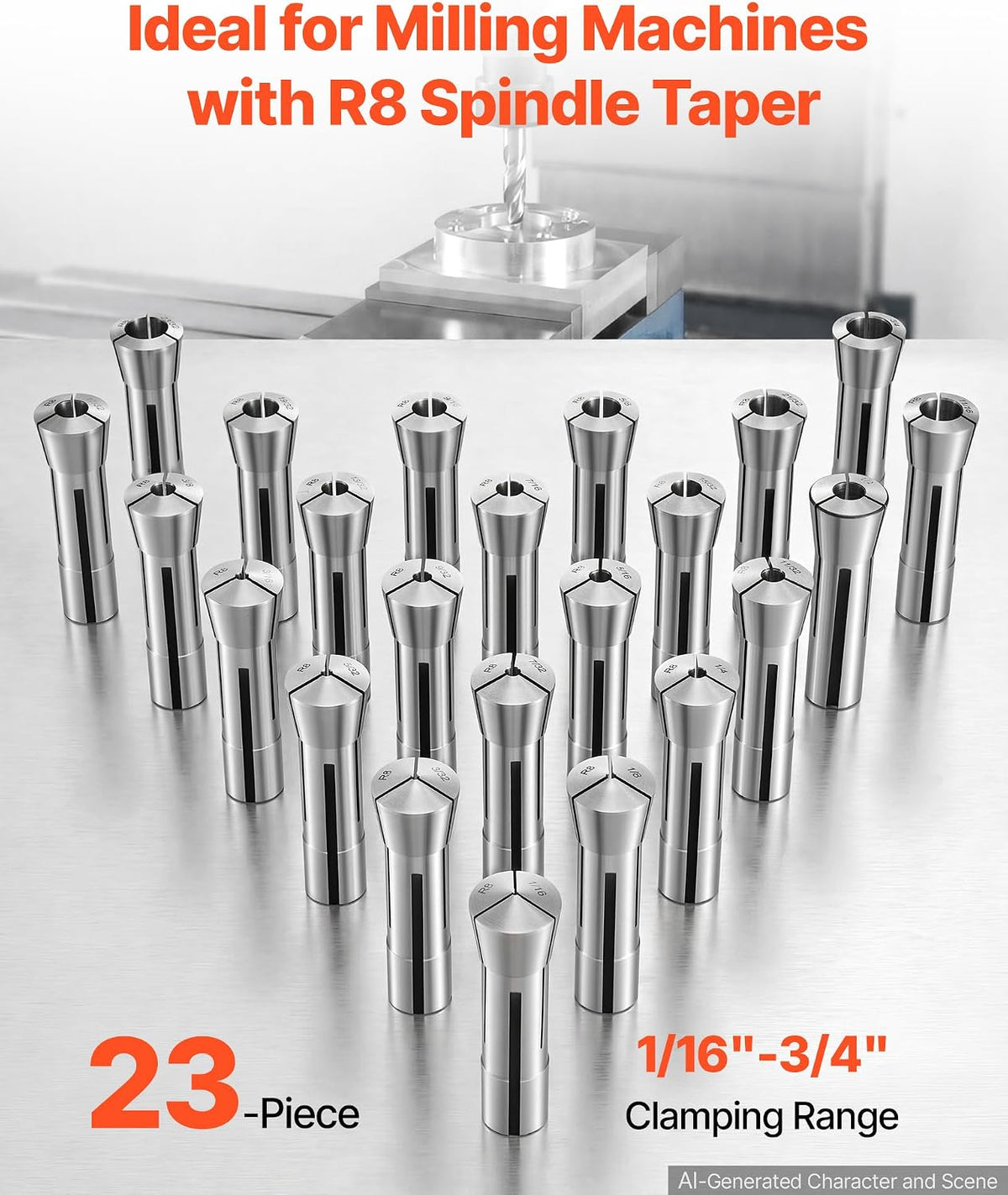 VEVOR R8 Collet Set 1/16"-3/4" 23 Piece R8 Precision Mill Collet Chuck Set