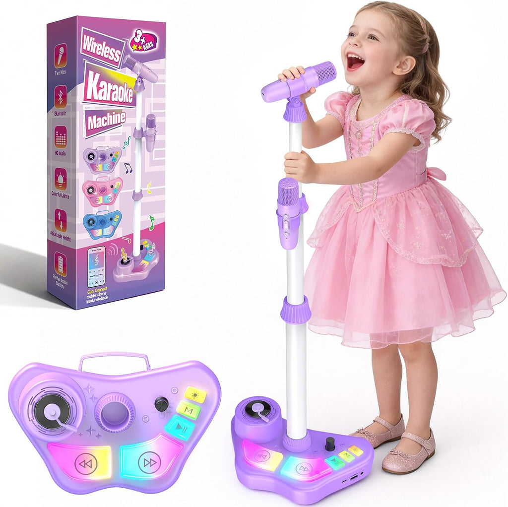 Stand Karaoke Machine for Kids, Singing Toys Gifts for 3 4 5 6 7 8 Year Old Girls Boys, Rechargeable Kid Microphone