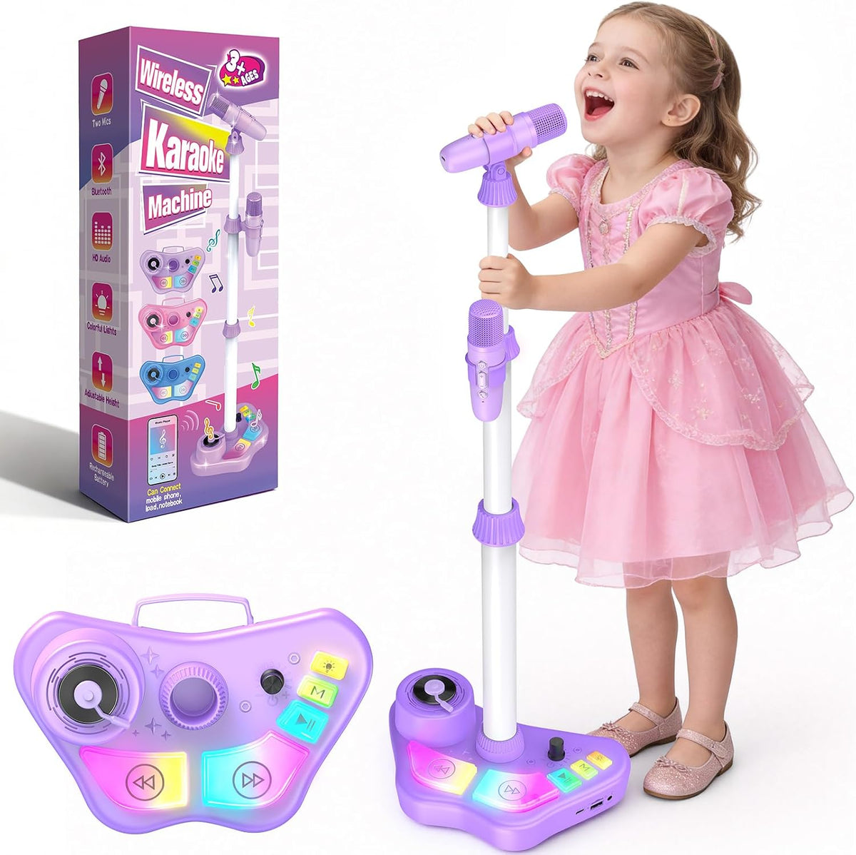 Stand Karaoke Machine for Kids, Singing Toys Gifts for 3 4 5 6 7 8 Year Old Girls Boys, Rechargeable Kid Microphone