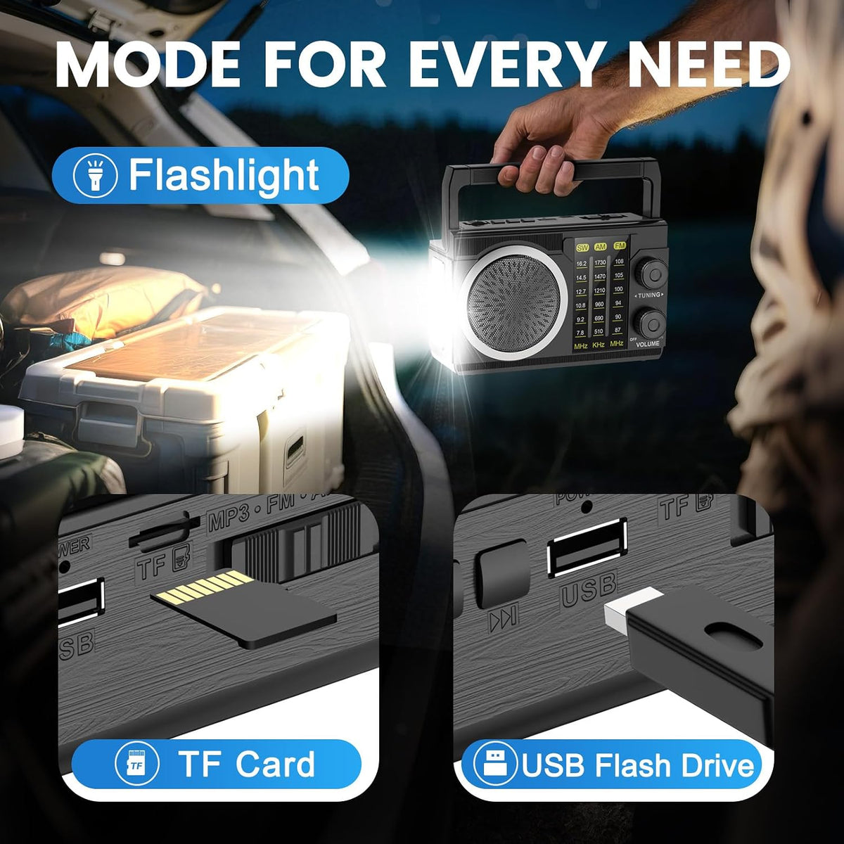 J-135 AM FM Radio Portable Bluetooth,Solar/AA Battery Operated | USB-C Emergency Radio with Flashlight,Transistor