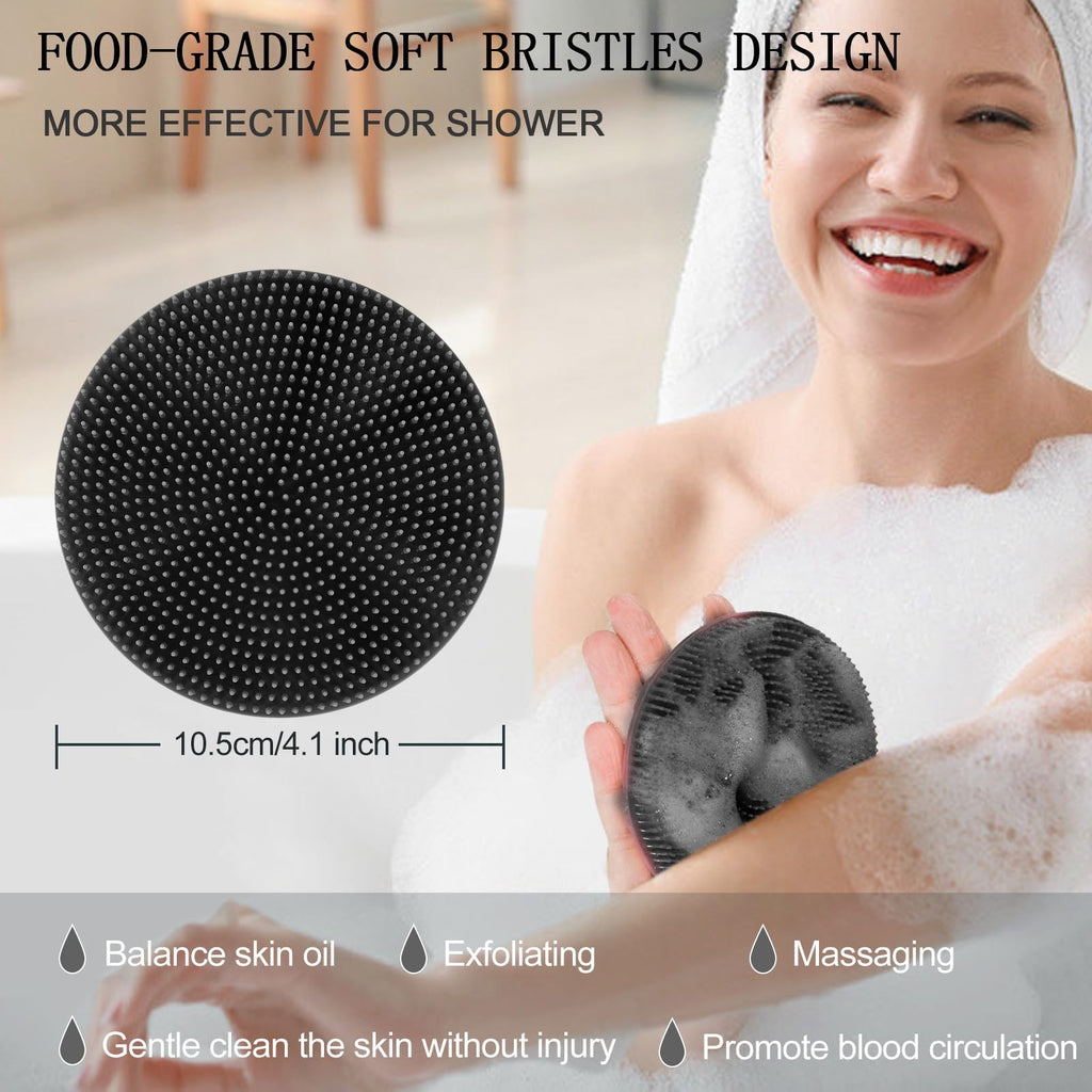 Food-Grade Soft Silicone Body Scrubber Shower Brush, Black+Gray
