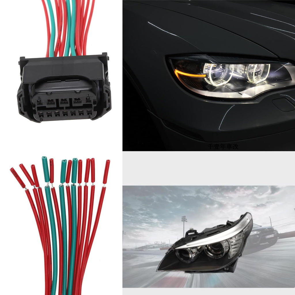 Micro Traders 12 Pin Car Headlight Halogen Lamp Connector Wiring Harness for E60 G30 E63 F20 F30 E87 E90 E92 6925638 61132359991 15cm Length Automotive Parts