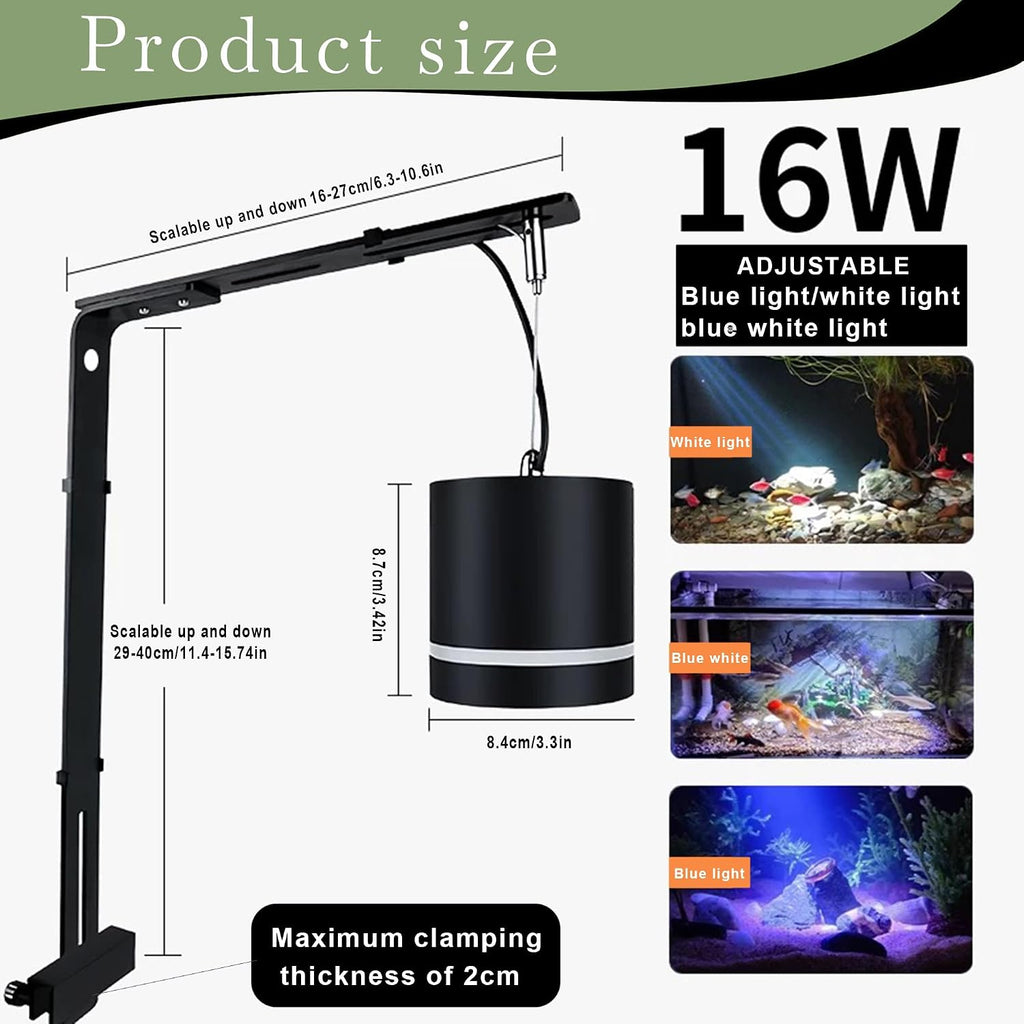 LED Aquarium Light - Clip On Full Spectrum Fish Tank Light with Adjustable Height for Planted Tanks, Coral Reef