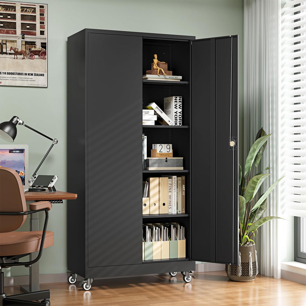 Metal Garage Storage Cabinets with Wheels,Steel Tool Cabinets Lock Door and Adjustable Shelves for