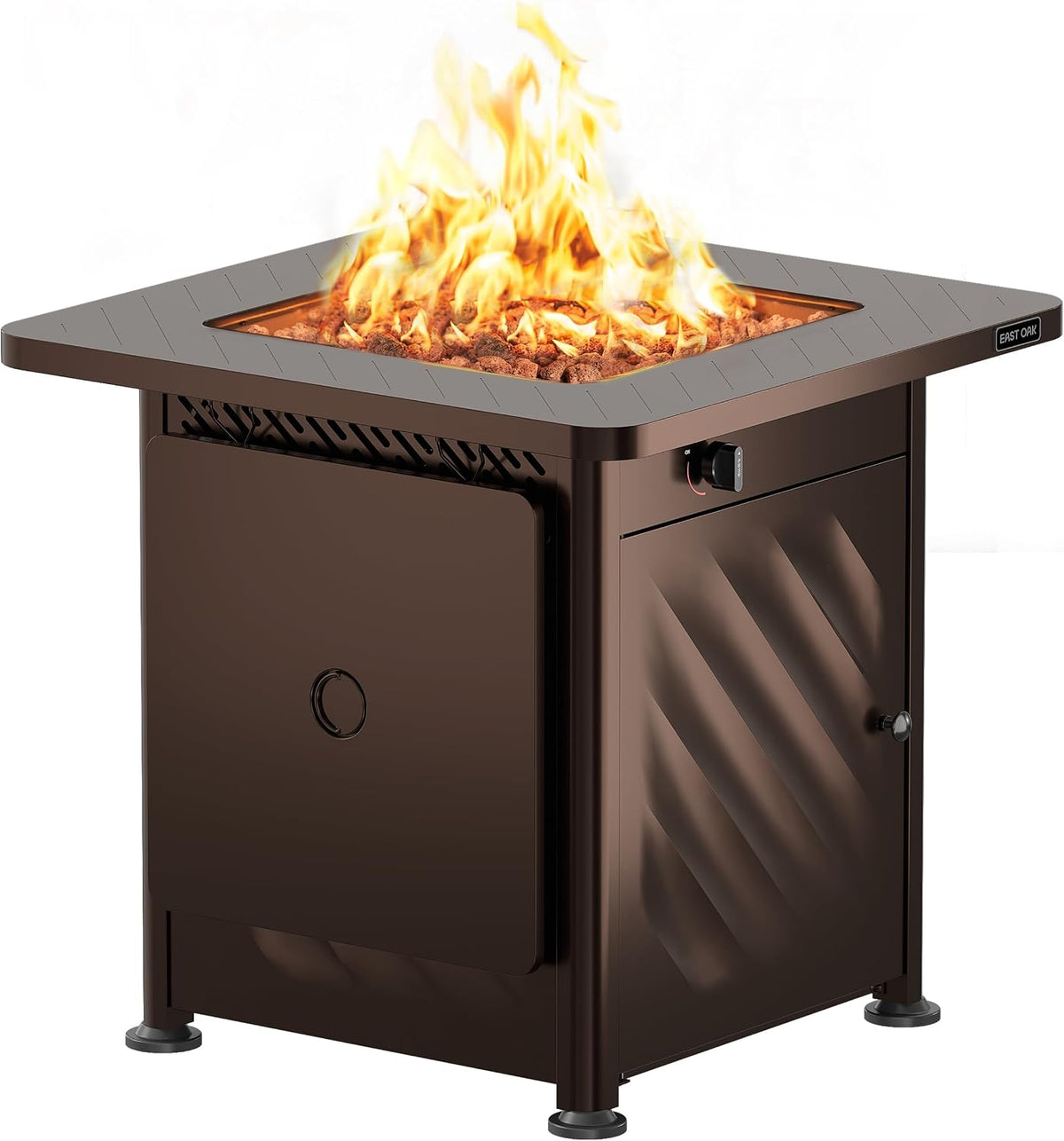 28” Outdoor Propane Fire Pit Table | 52,000 BTU Gas Fire Pit for 2-4 People with Space-Saving Hock Lid, Mesh Pocket &