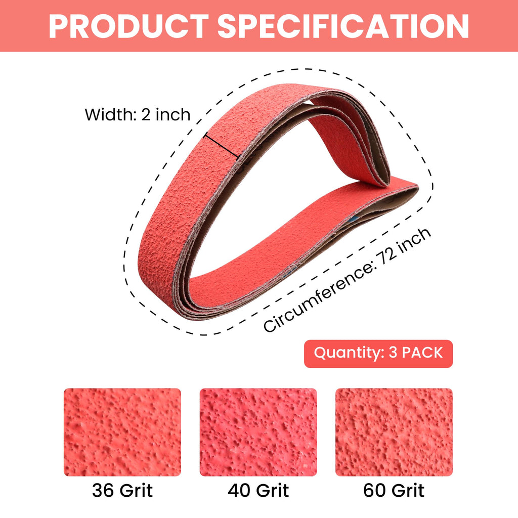 2x72 Ceramic Grinding Belts Kit for Knife Making, 36/40/60 Grit