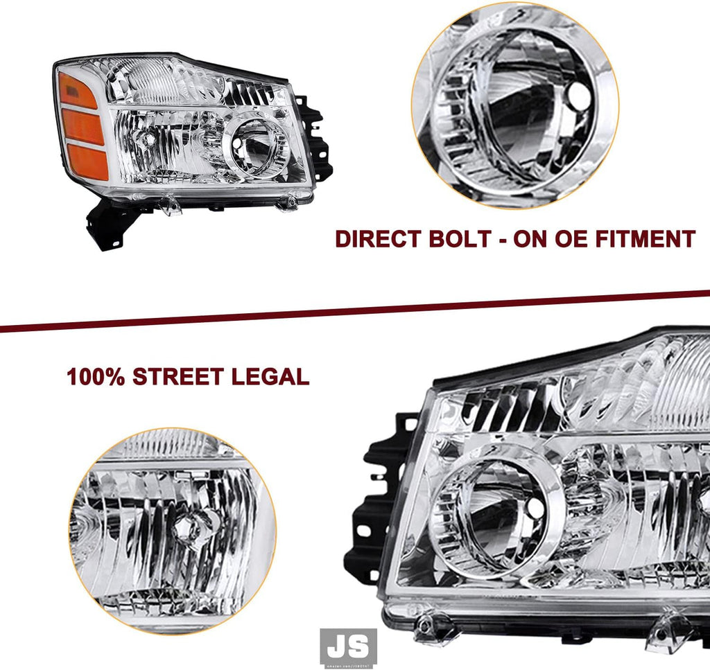 JSBOYAT Headlight Assembly Fit for 2004-2015 Nissan Titan / 05-07 Armada