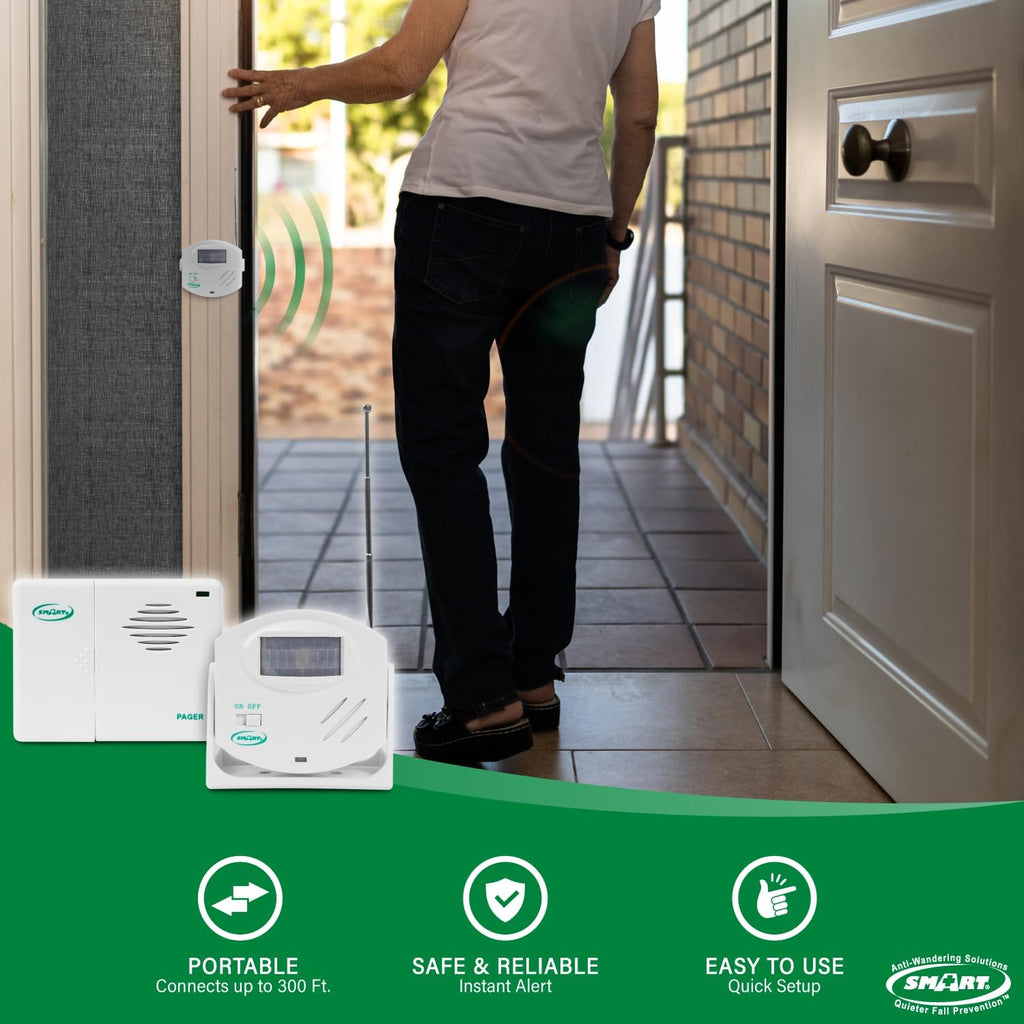 Smart Caregiver Wireless Motion Sensor Alarm System with Pager for Fall and Wandering Prevention | Mountable Motion