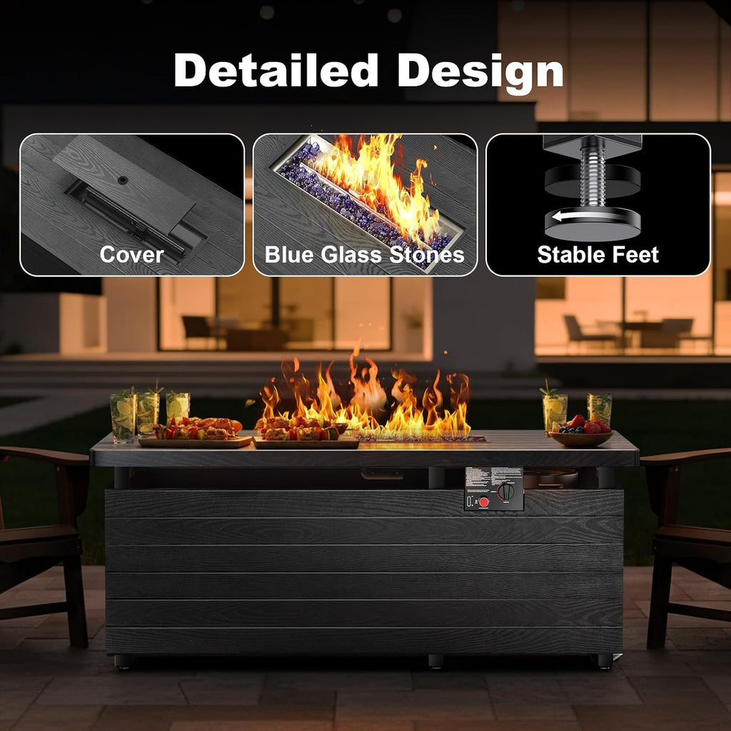 51 Inch Outdoor Propane Fire Pit Table, 50000BTU 4-in-1 FirePit Table, Gray
