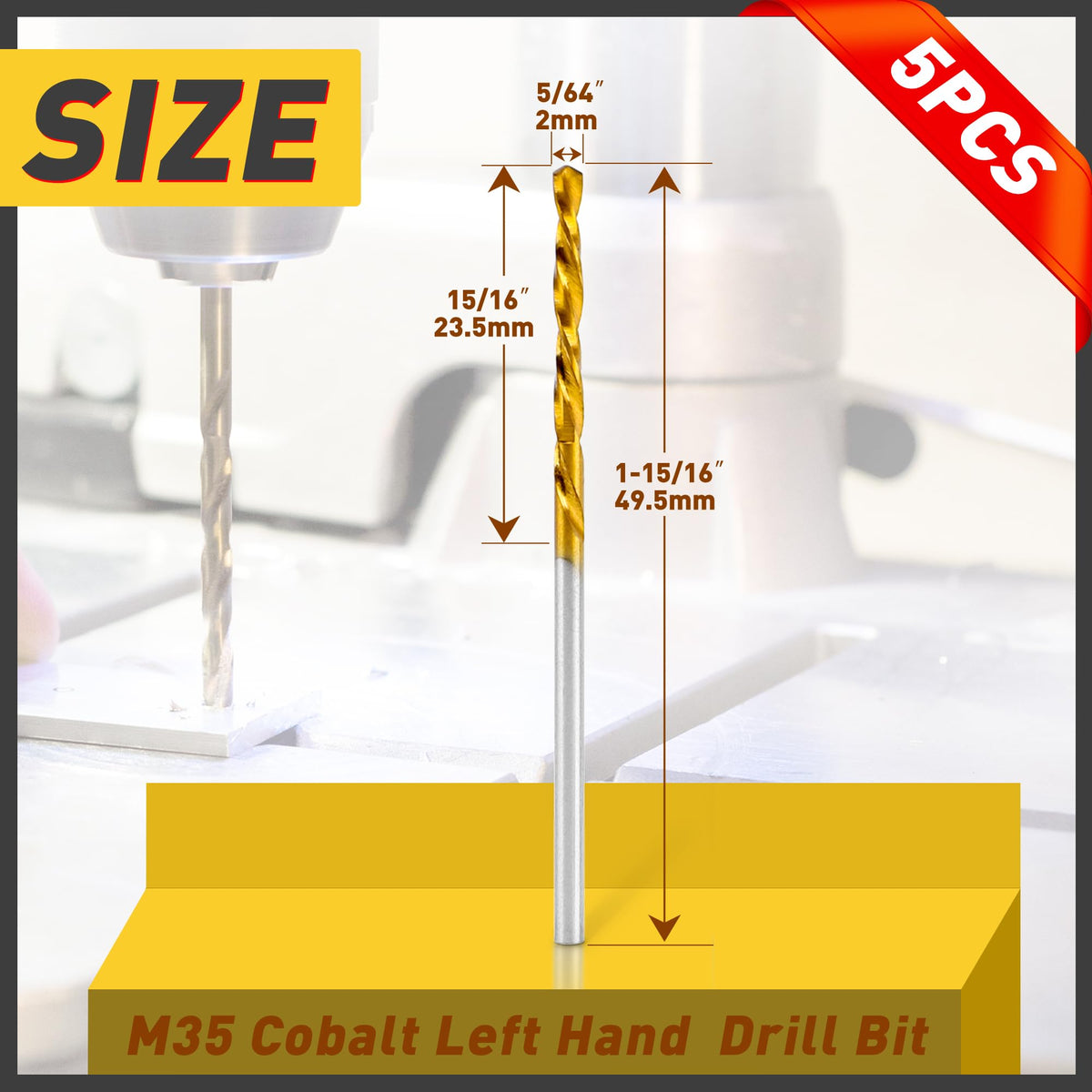 5PCS 5/64" M35 Cobalt Left Hand Drill Bits Set