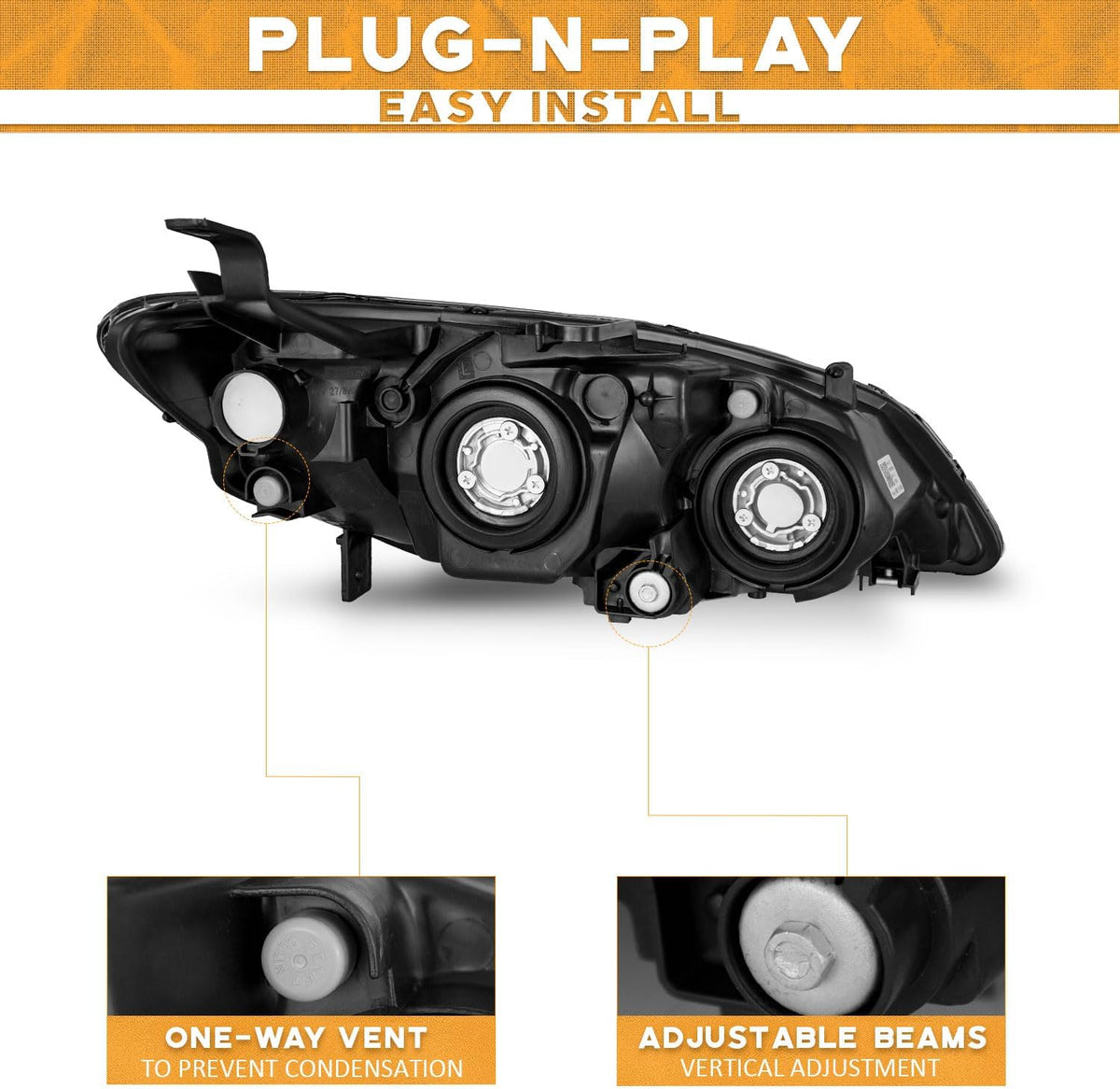 WEELMOTO Halogen Headlights Assembly for 2004-2005 Honda Civic 2/4Door