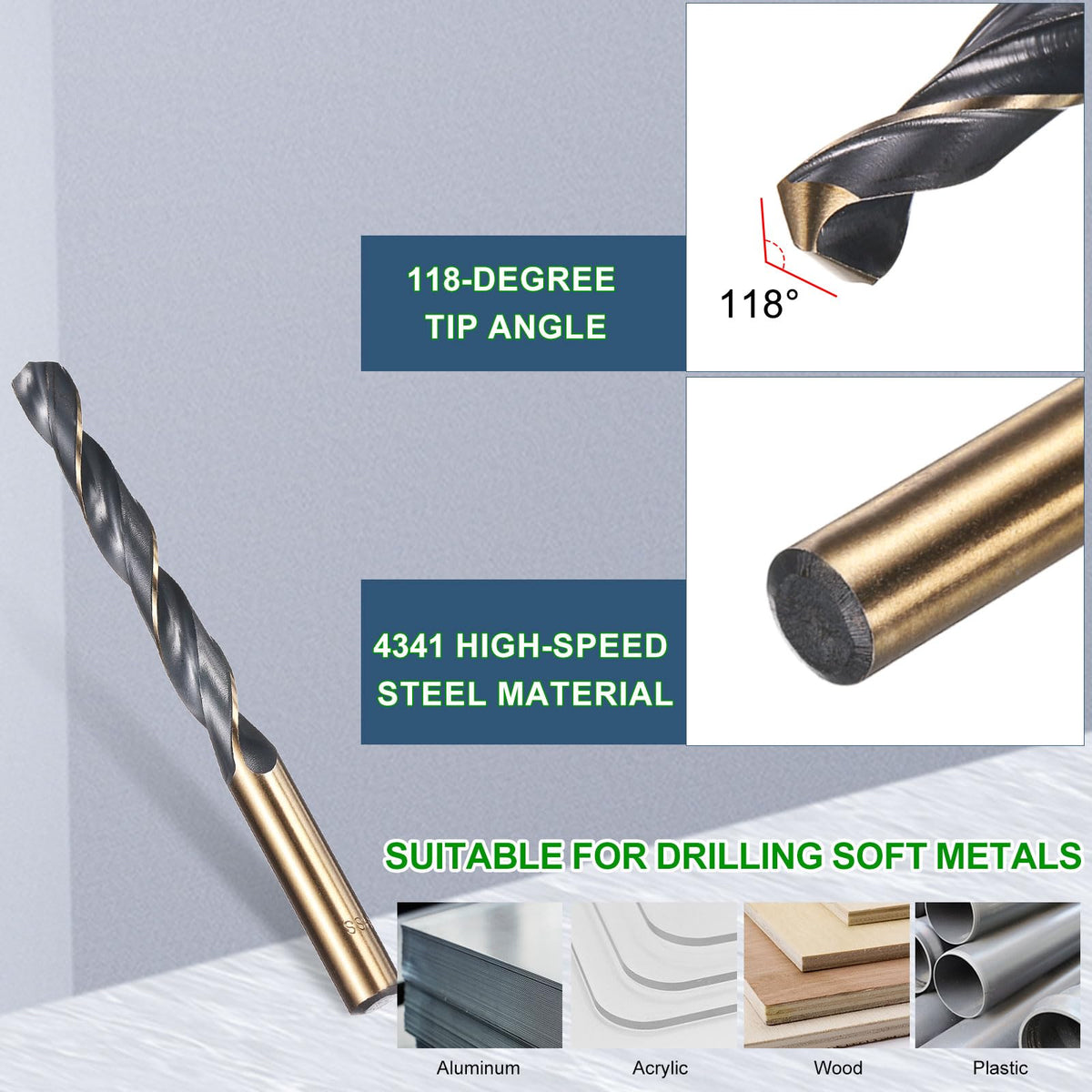 METALLIXITY Drill Bit (11mm) 4341 High-Speed Steel Black & Gold 3pcs