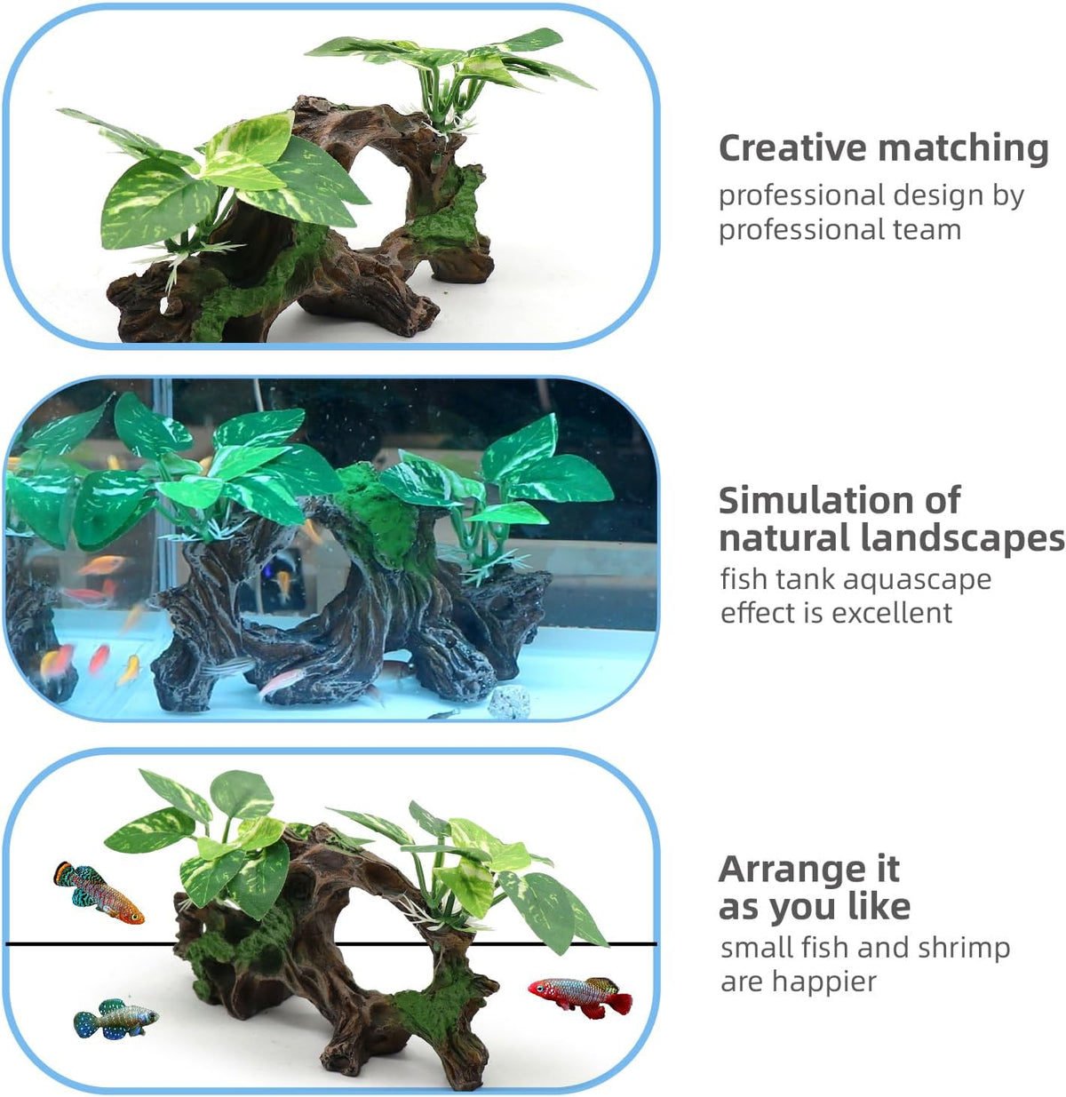 Fish Tank Decorations Artifical Driftwood Cave Aquarium Decor Ornaments Silk Aquarium Plants for Betta Fish Tank