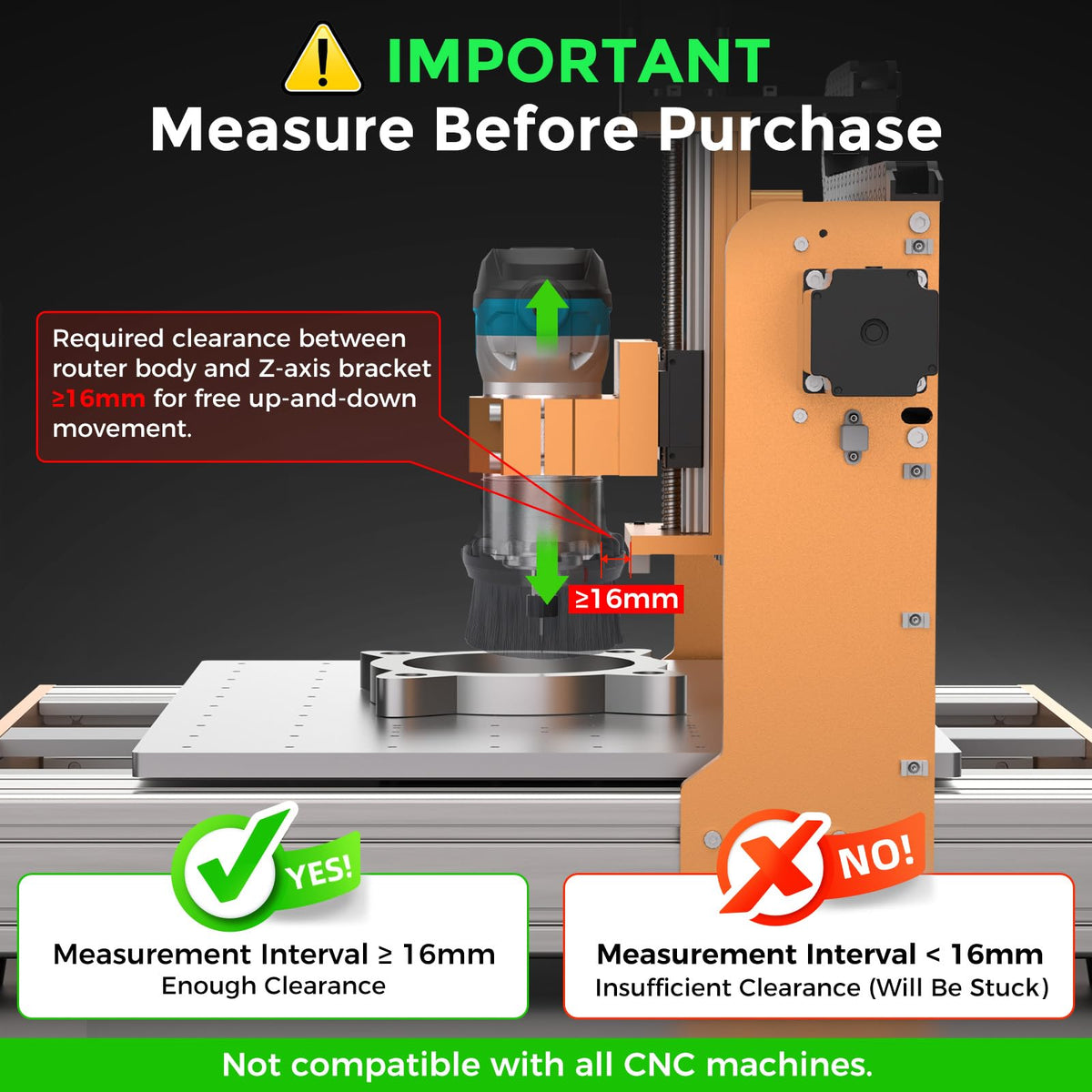CNC Dust Shoe for 65mm & 69mm Spindles, Dual Brush, 1.5in Port