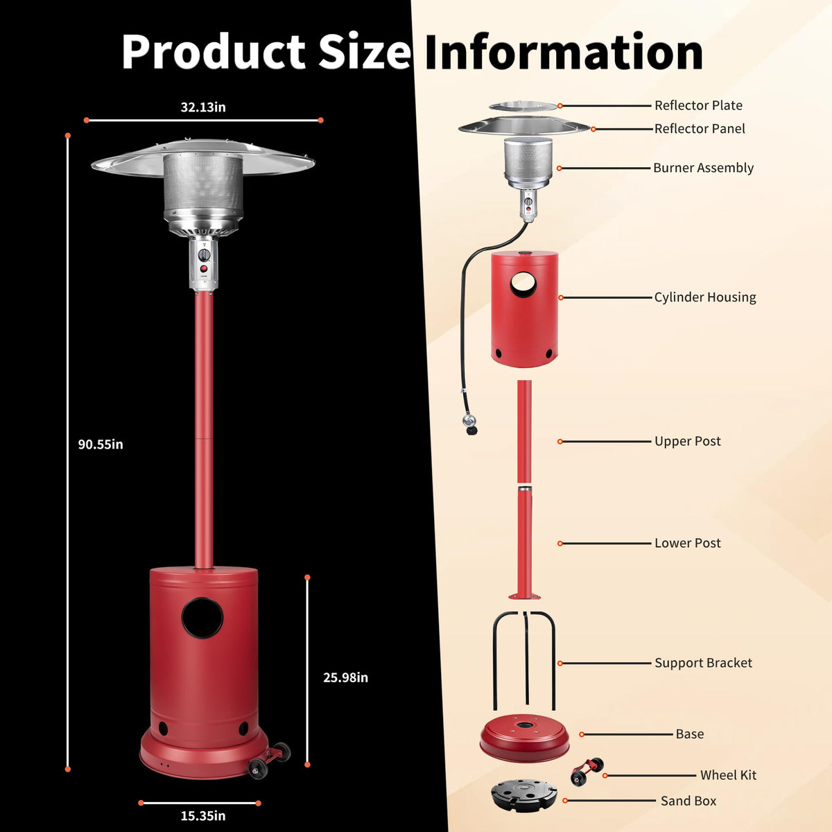 Ignovate Crimson 50,000 BTU Propane Patio Heater, Multiple Color Available, Outdoor Heater with Weighted Base