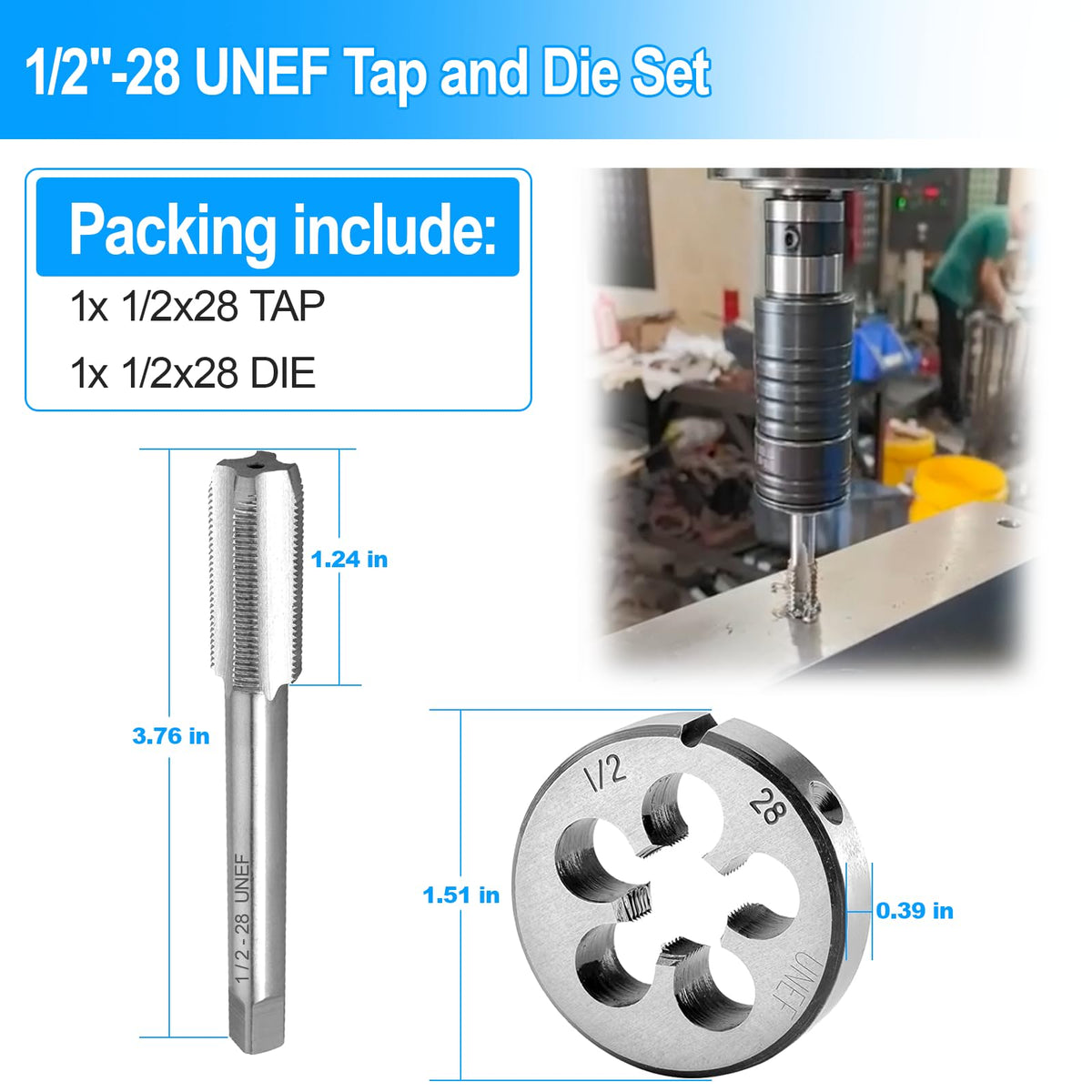 S-Union 1/2"-28 UNEF Tap and Die Set,Right Hand 1/2 x 28 HSS 22LR 223 5.56 9mm,1/2"-28 Machine Thread Tap Die Set