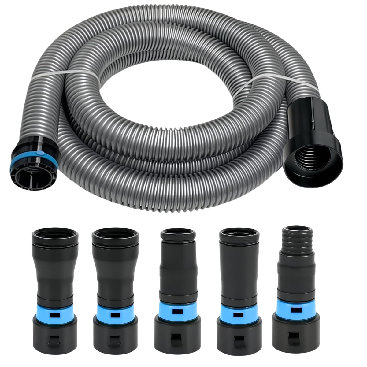 MITANSLE Dust Collection Hose Adapters Kit - Ribbed TPE QuickClick Adapters for Home & Shop Vacuum Systems, Expanded Set Fits Most Woodworking Power Tools & Sanders, Multi-Brand Compatible