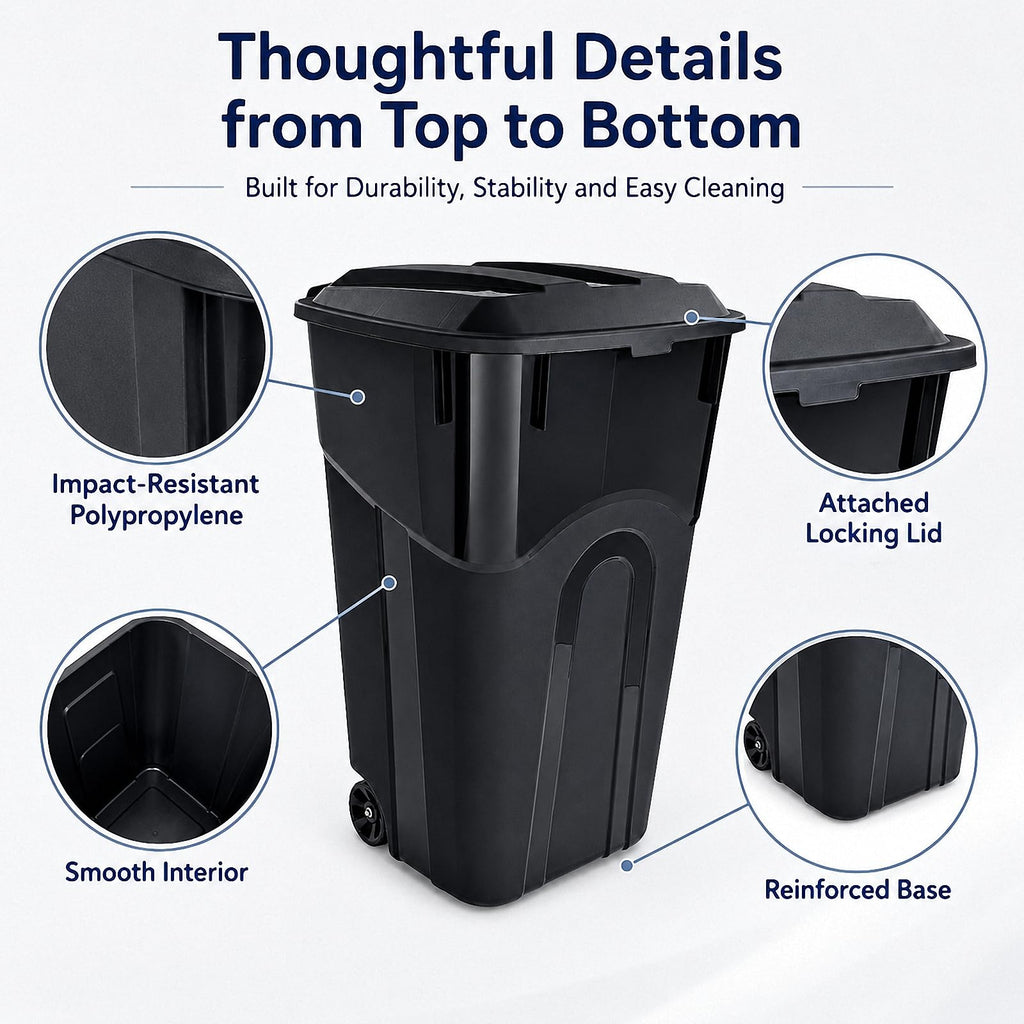 45 Gallon Wheeled Outdoor Trash Can with Locking Lid