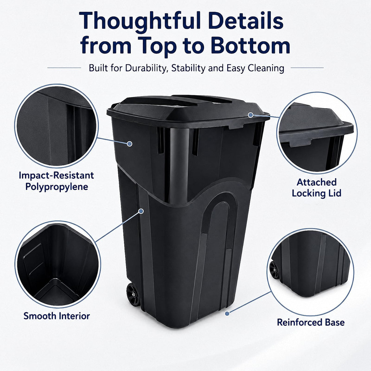 45 Gallon Wheeled Outdoor Trash Can with Locking Lid
