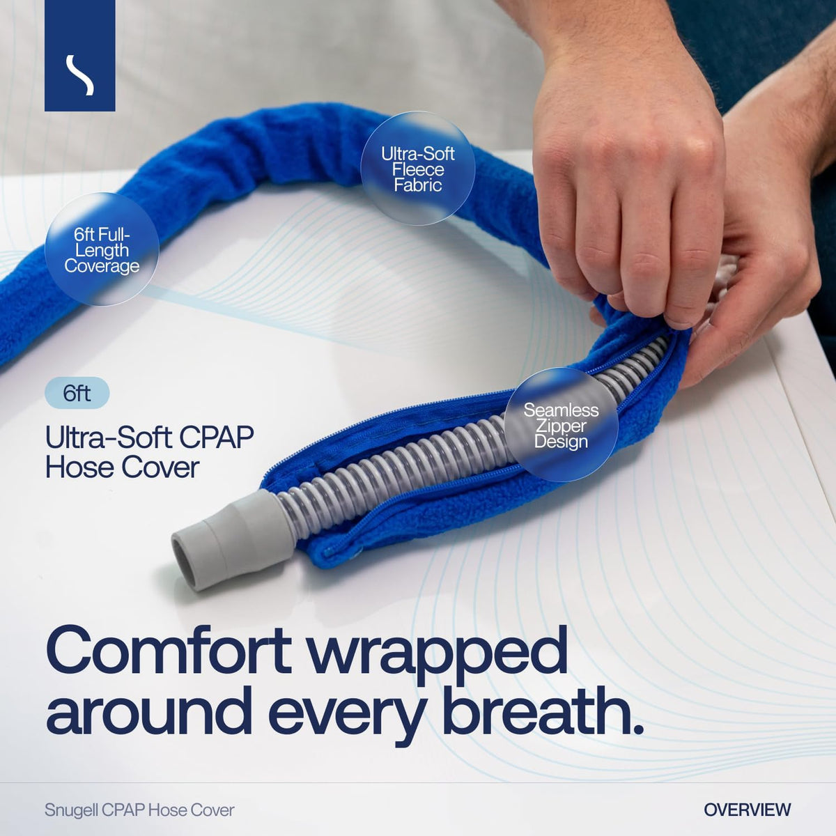 Snugell CPAP Hose Cover – 6ft Tubing Wrap in Purple – Compatible with ResMed, Fisher & Paykel, and Other Brands – Ultra-Soft Full Zippered Fleece CPAP Tube Cover for Insulation and Protection