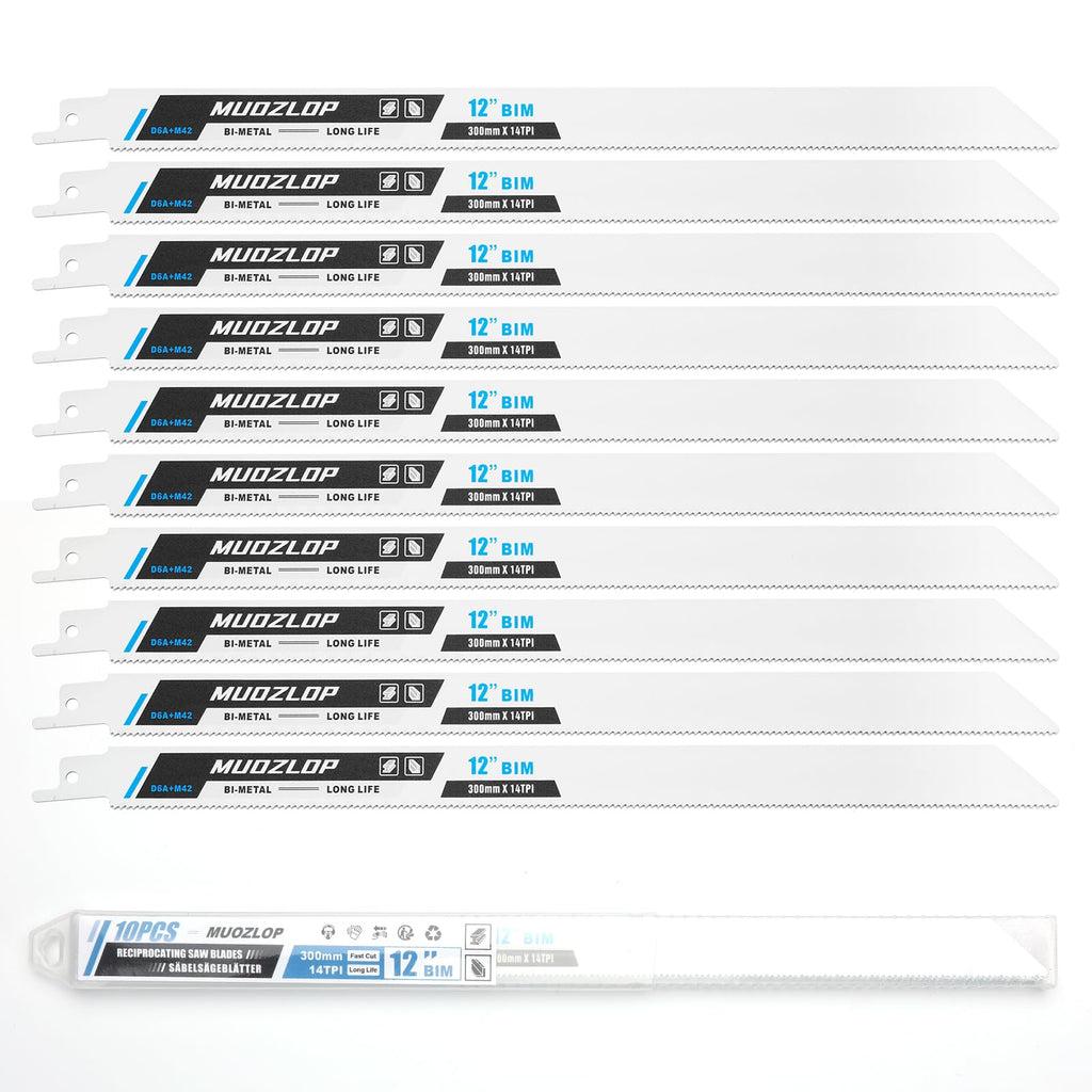 MUOZLOP 10Pack 12inch 14TPI Metal Reciprocating Saw Blades Set