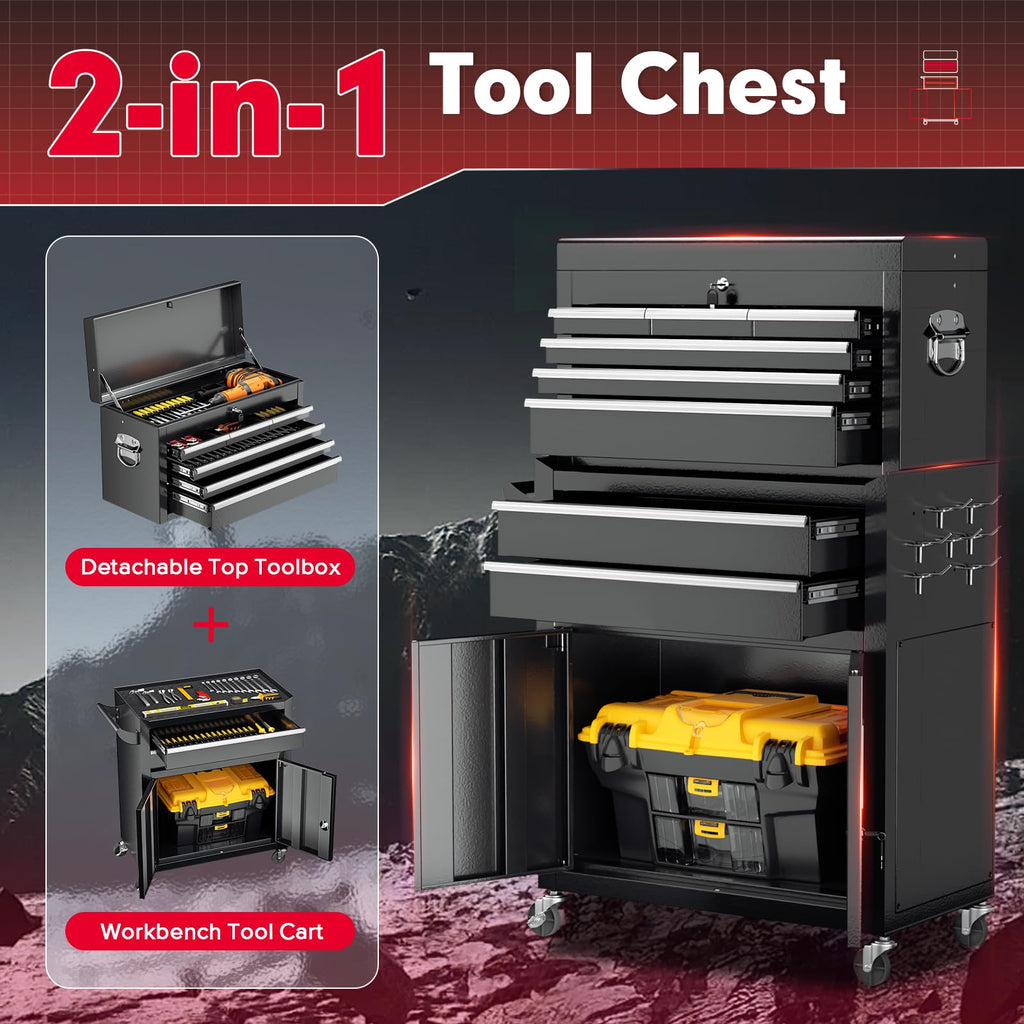 8 Drawer Rolling Tool Chest with Lock, Tool Storage Cabinet（Black）