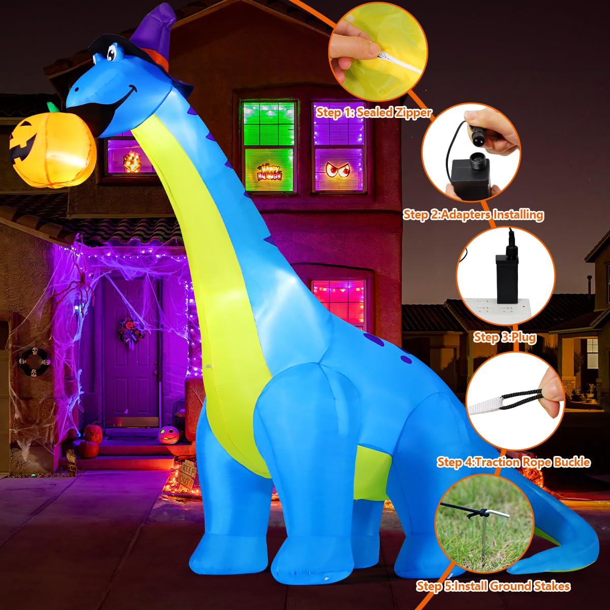 Halloween Inflatables 10 FT Dinosaurs Eating Pumpkin Decorations