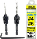FTG USA #4#6 Tapered Countersink Drill Bit Hex Shank Set with Depth Stops