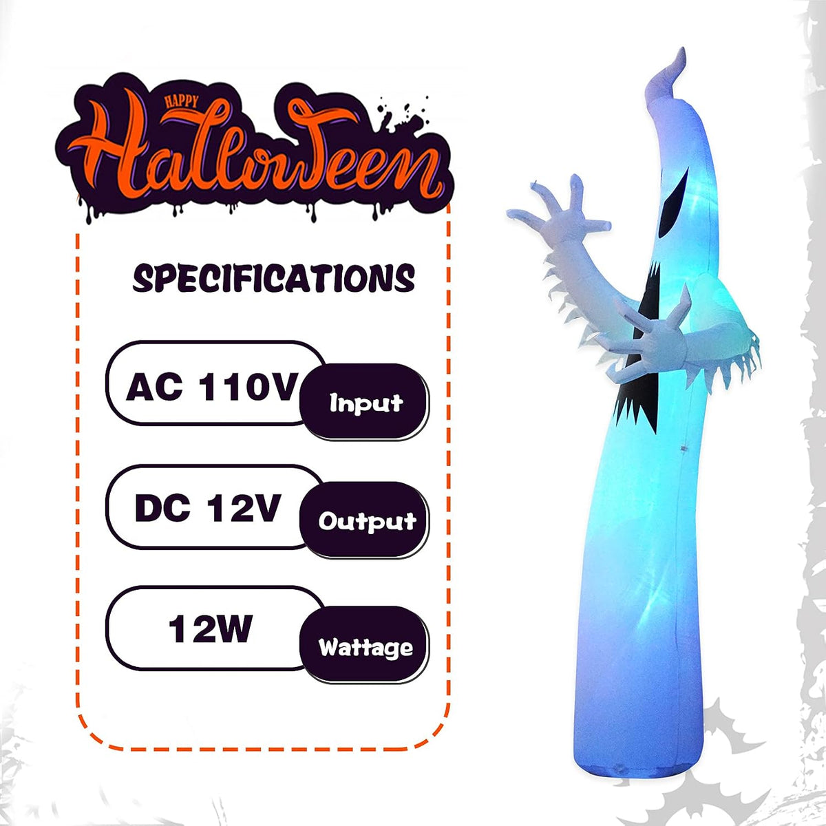 12 Ft Halloween Inflatables Terrible Ghost Decoration with Flash Color Changing Light Blow Up Decor Indoor Outdoor