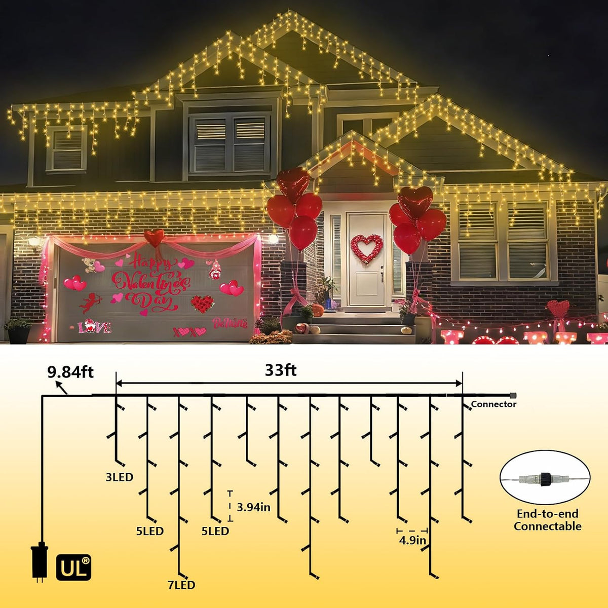 33ft 400 LED Icicle Lights Outdoor, 80 Drops Icicle Christmas Light Connectable, 8 Modes Warm White Xmas Icicle