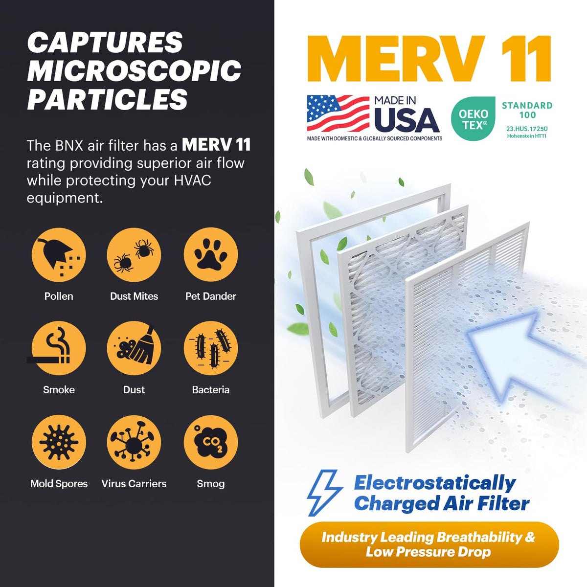 TruFilter 20x30x1 Air Filter MERV 11 (4-Pack) - MADE IN USA - Allergen Defense Electrostatic Pleated Air Conditioner