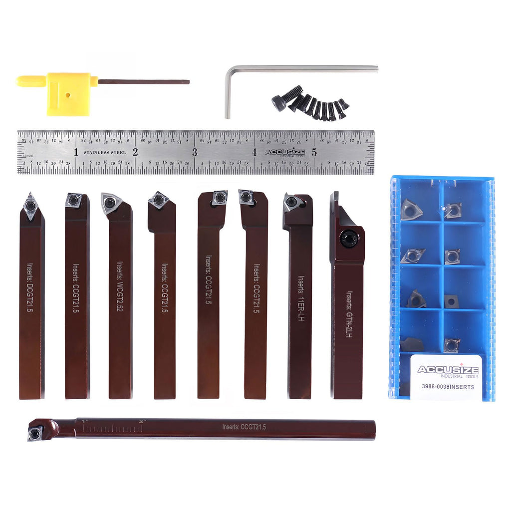 Accusize 3/8 in Shank Indexable Carbide Turning Tool Set, 3988-0038